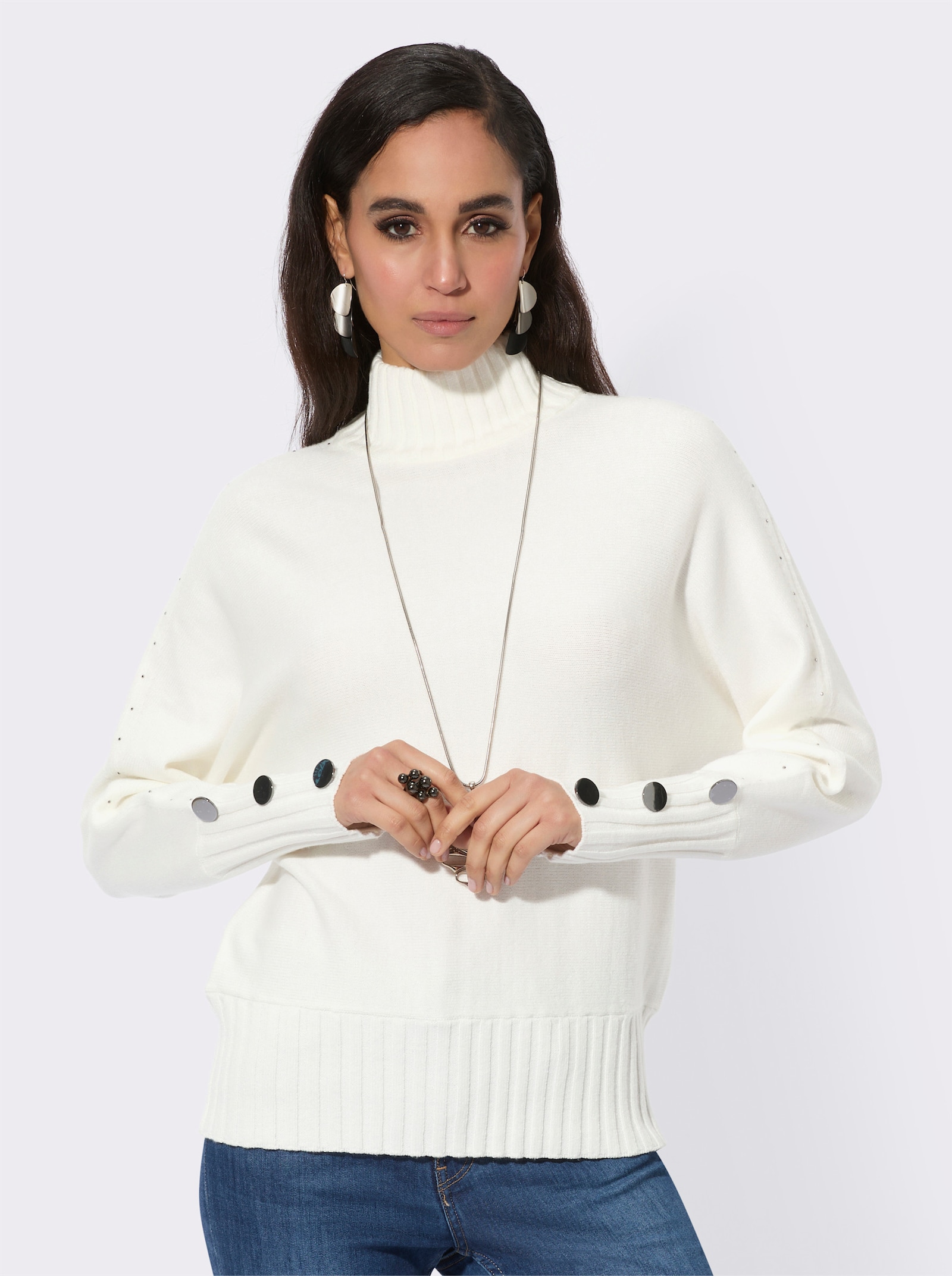 Stehkragenpullover im hochwertigen Modal-Mix - ecru