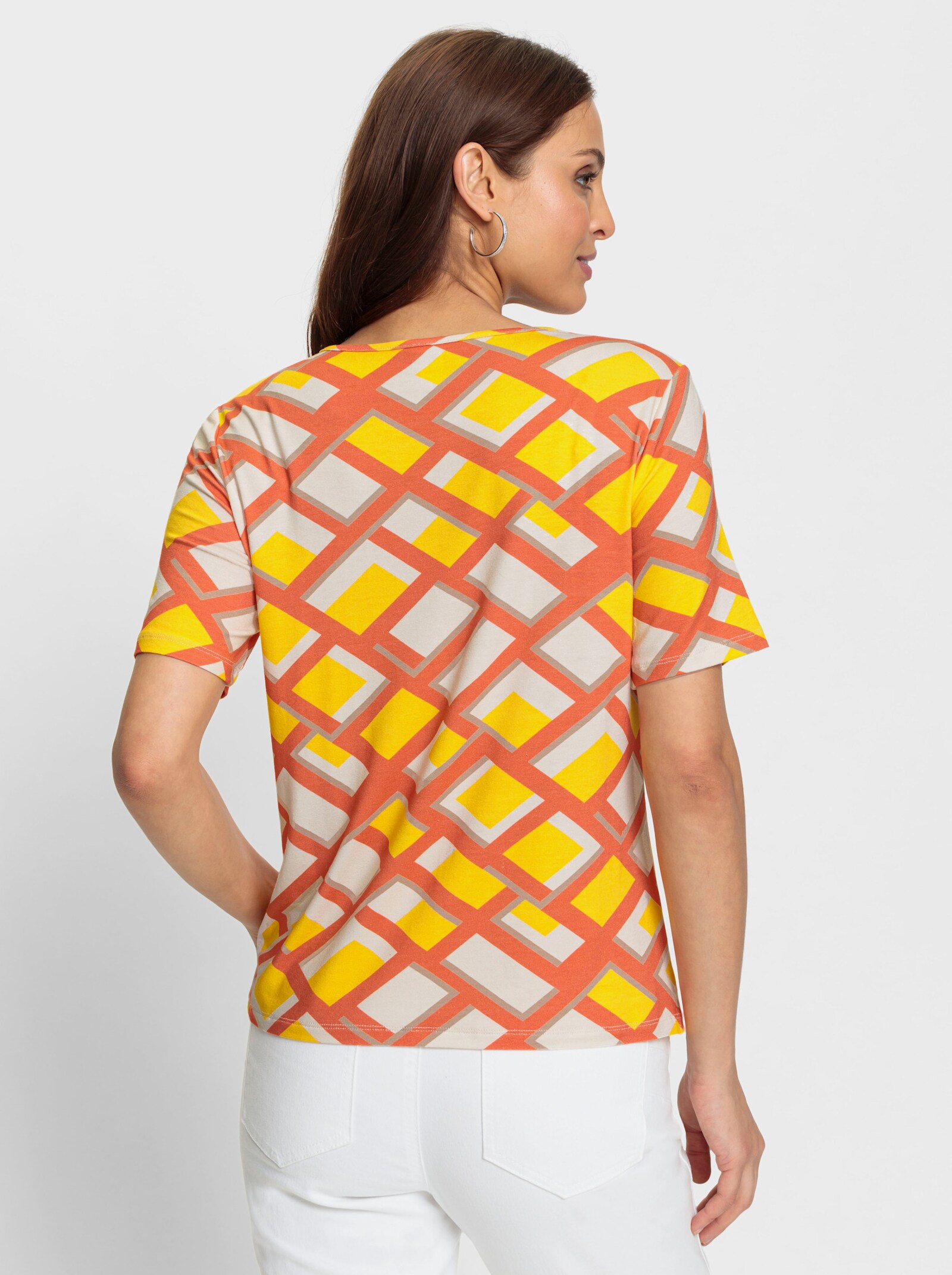 Shirt mit Seitenschlitzen - champagner-papaya-bedruckt