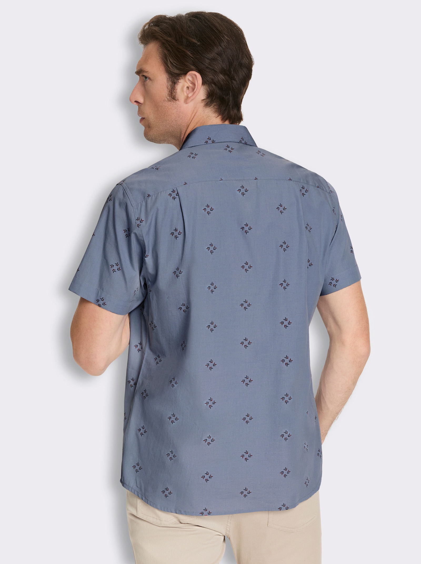 Kurzarmhemd mit Allover-Print - taubenblau