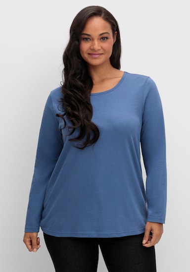 Langarmshirt in reiner Baumwolle - jeansblau
