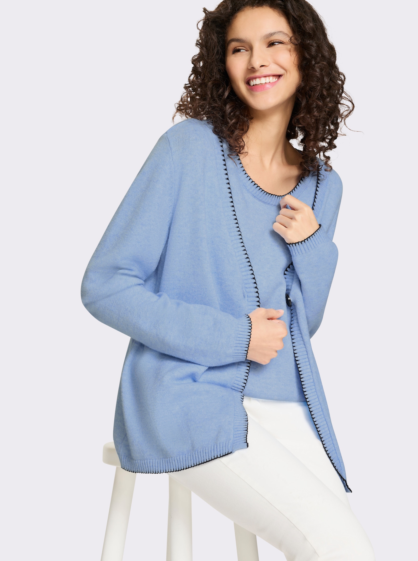 heine Twin-Set mit Kontrast-Details - eisblau-meliert