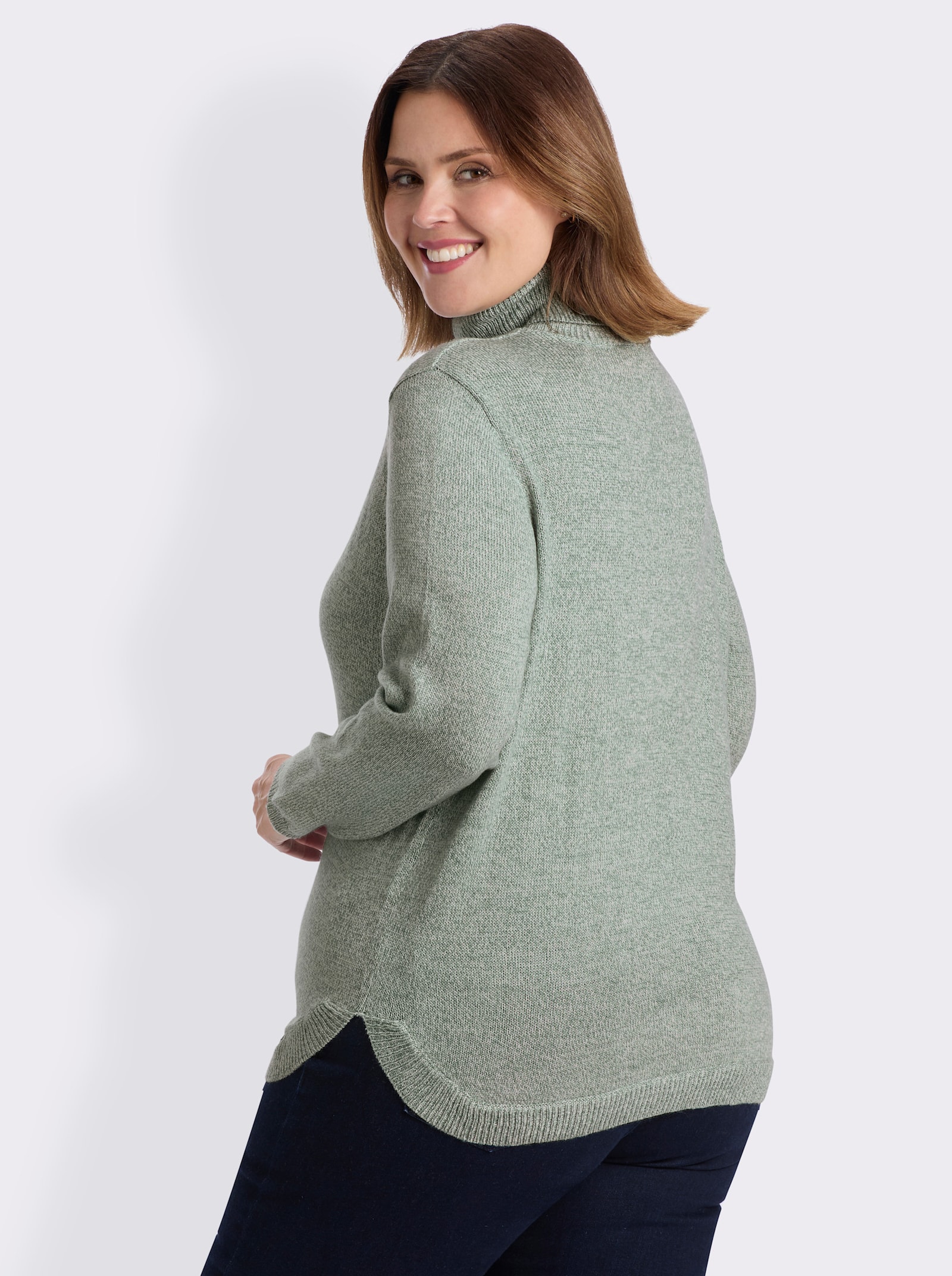Rollkragenpullover in Melange-Qualität - jade-kalkmint-meliert