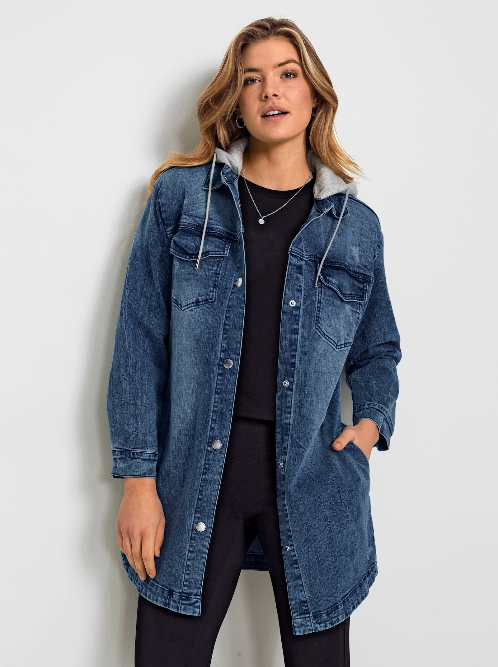 Parka aus Denim mit Jersey-Kapuze - blue-stone-washed