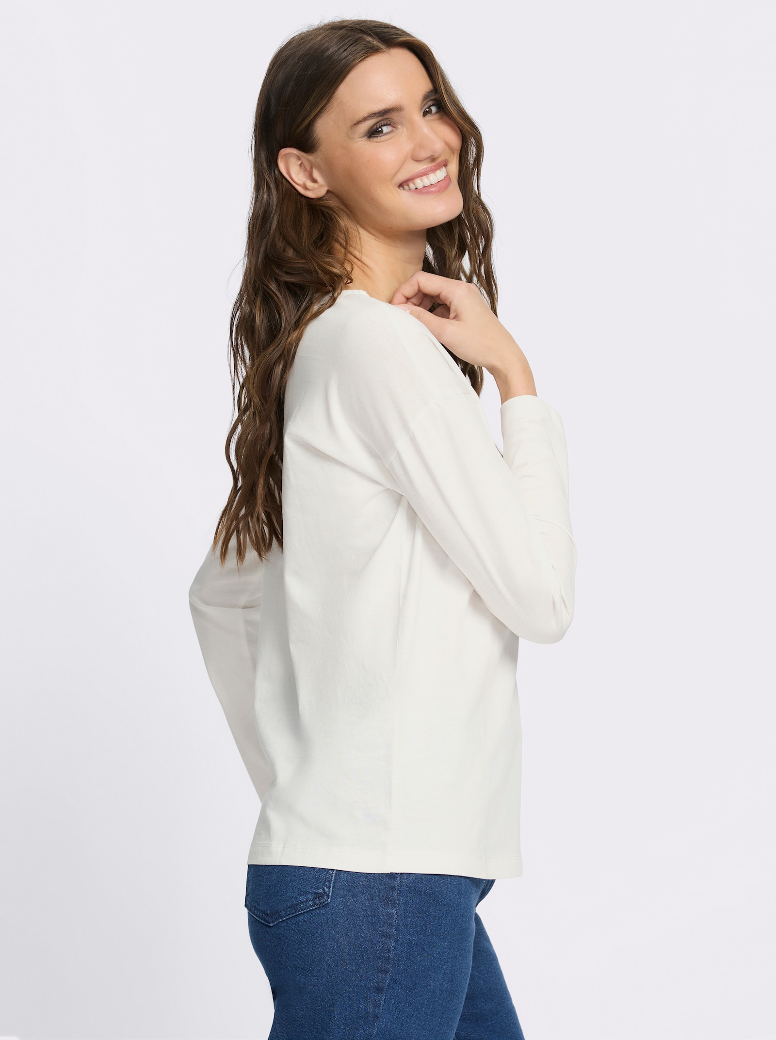 Langarmshirt mit goldfarbenem Amore-Print - ecru-taupe