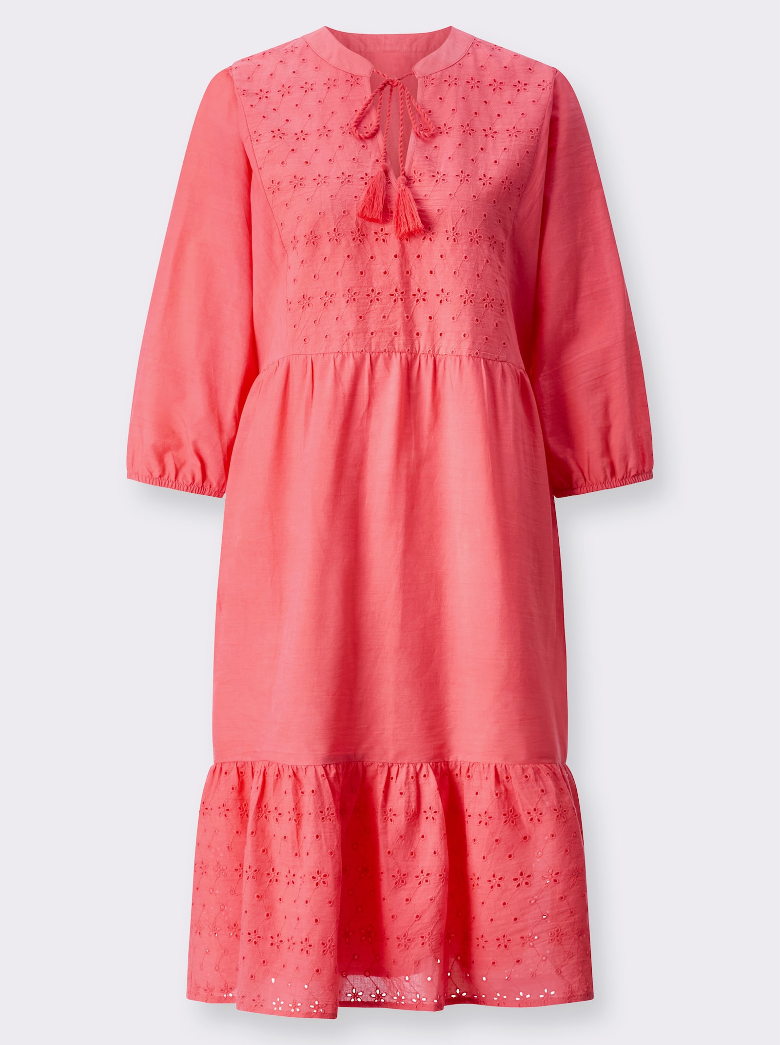 Baumwollkleid mit Lochstickerei - grapefruit