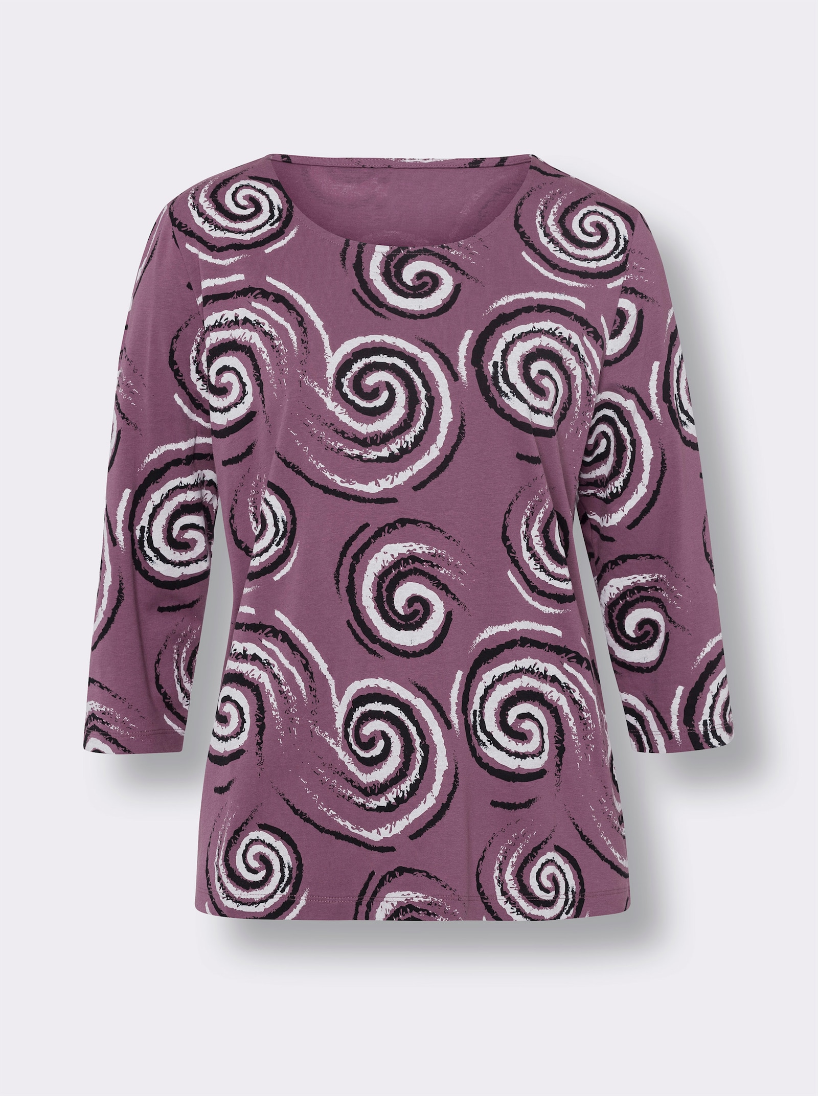 Tričko s 3/4 rukávem z bavlny - fialová-černá-potisk