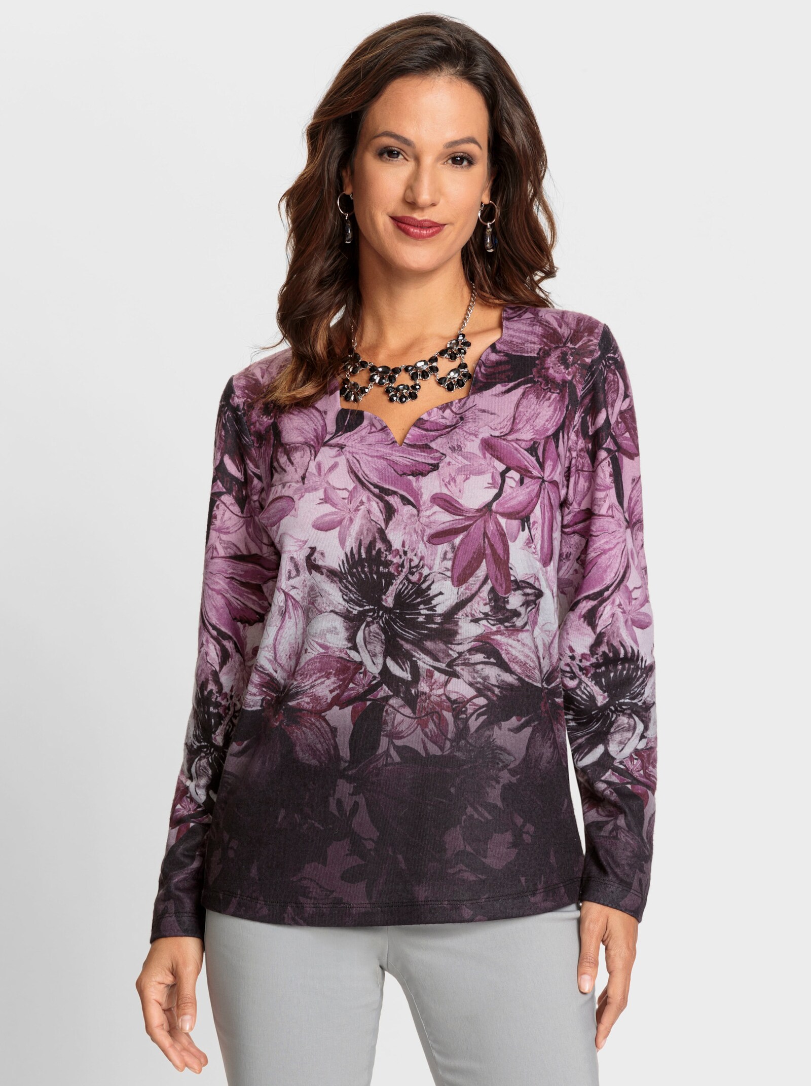 Print-Shirt im Farbverlauf - burgund-mauve-bedruckt