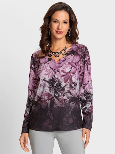 Print-Shirt im Farbverlauf - burgund-mauve-bedruckt