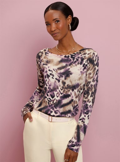 Langarm-Pullover mit Tierfell-Druck - champagner-schoko-bedruckt