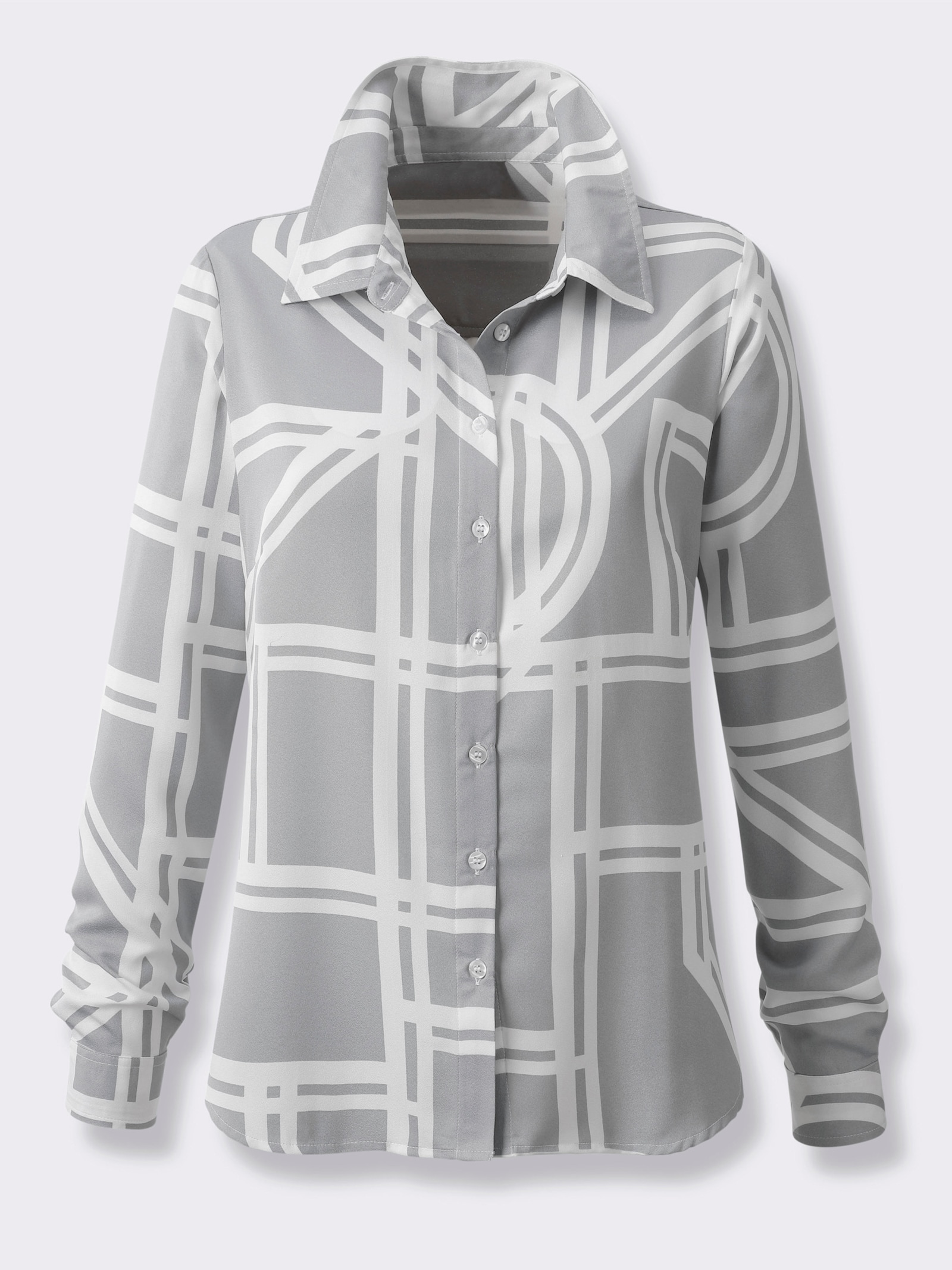 heine Druckbluse mit grafischem Dessin - steingrau-ecru-bedruckt