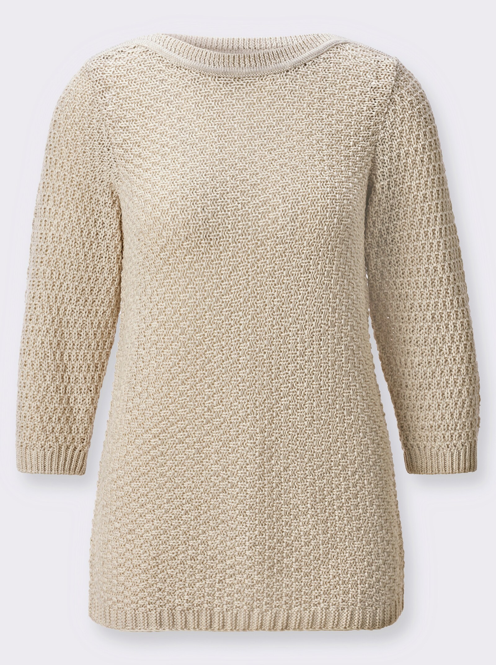 3/4-Arm-Pullover mit Struktur-Strickmuster - champagner-meliert