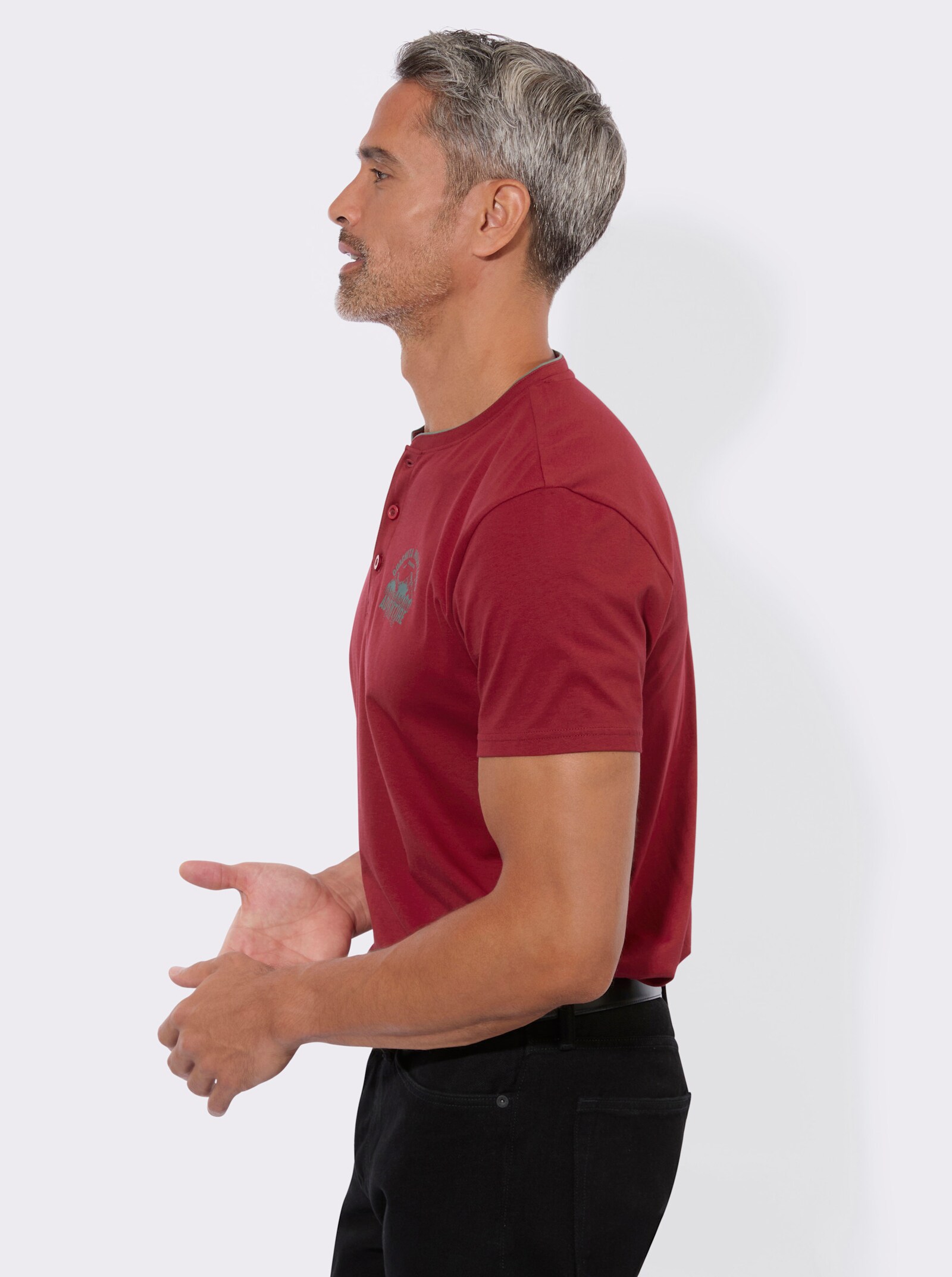 Henleyshirt mit kleinem Druck-Motiv - kirsche