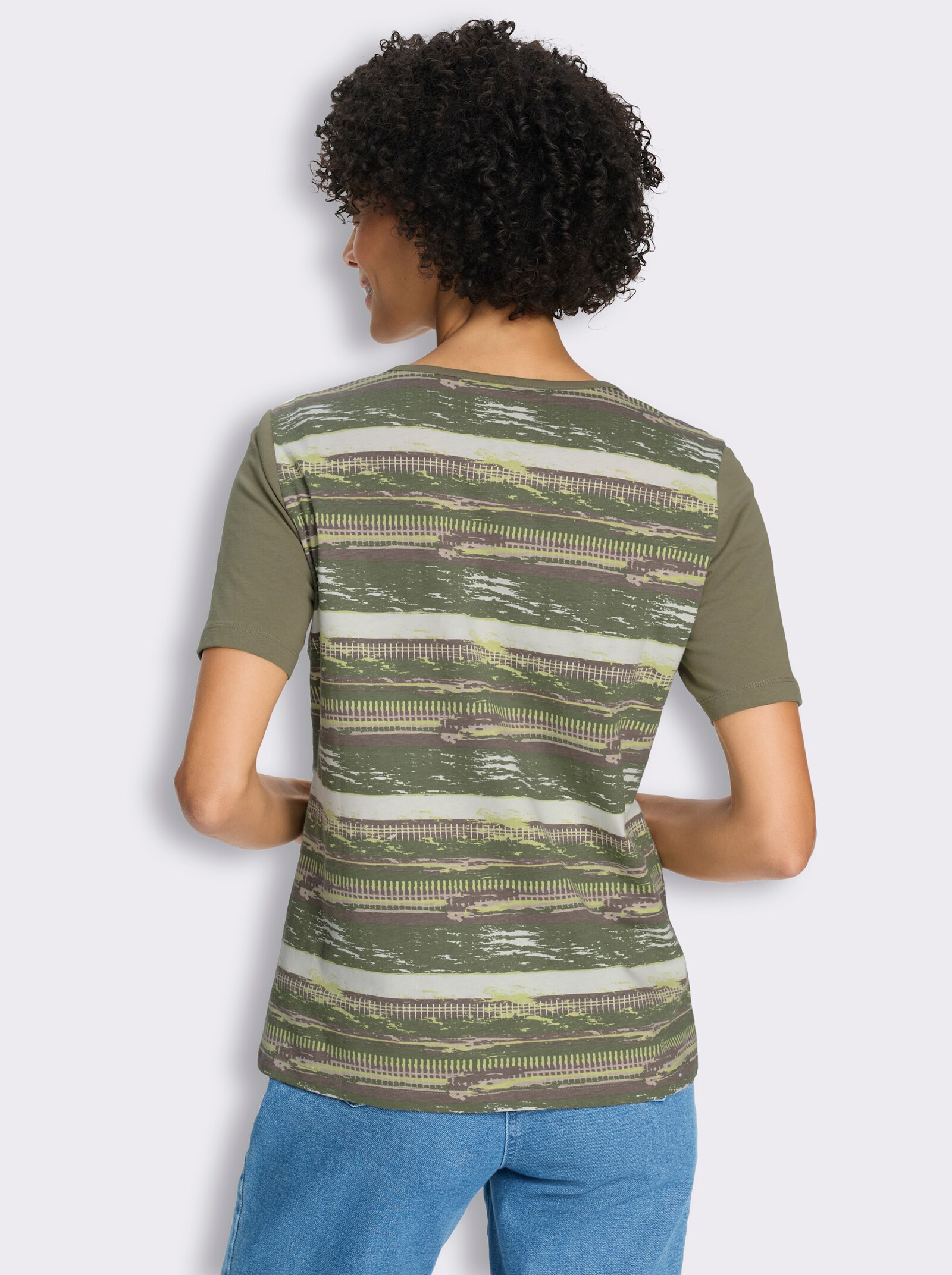 Kurzarmshirt im modischen Streifenmuster - khaki-bedruckt