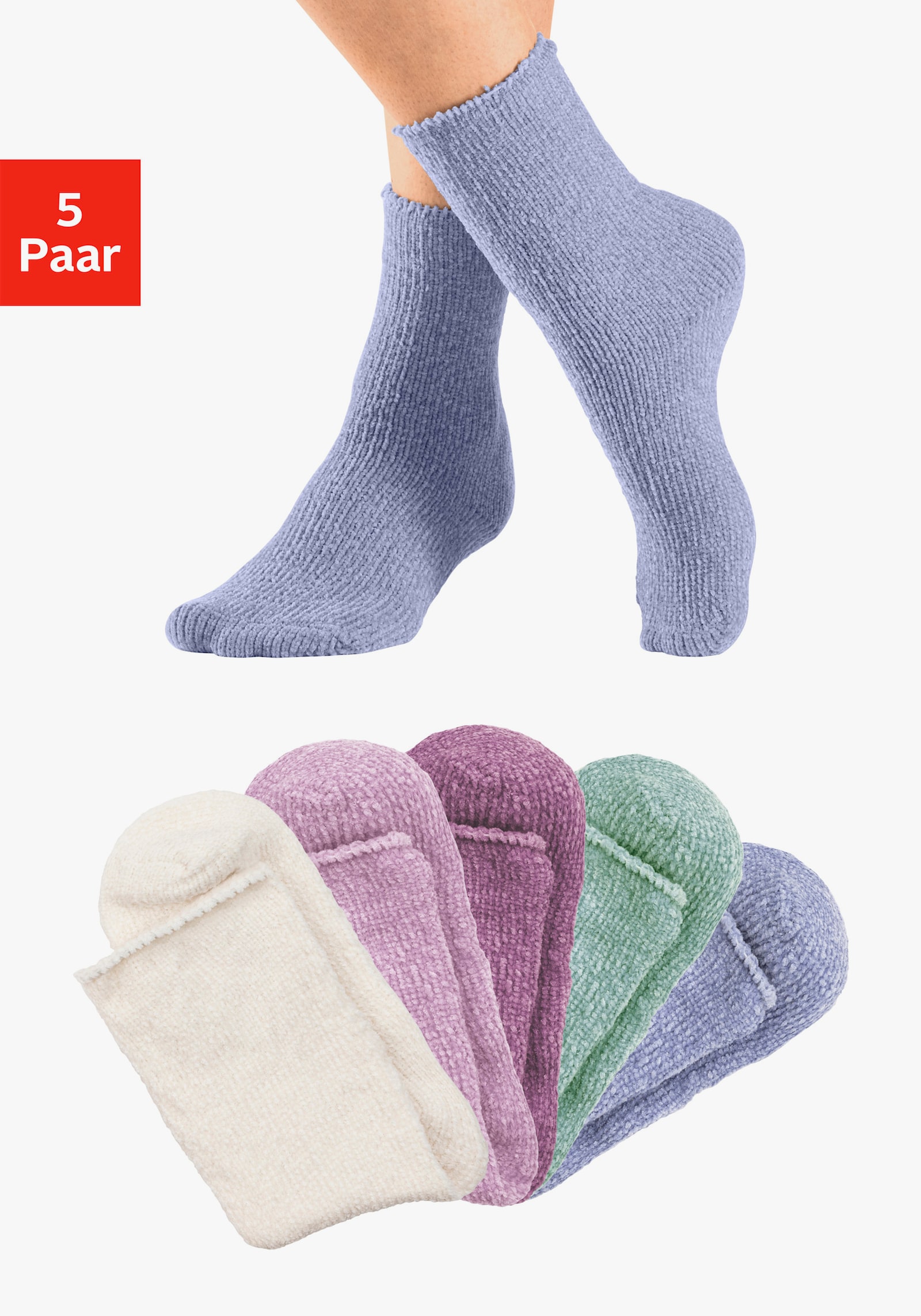 Lavana Kuschelsocken - 1x ecru, 1x rose, 1x altrosa, 1x mint, 1x blau