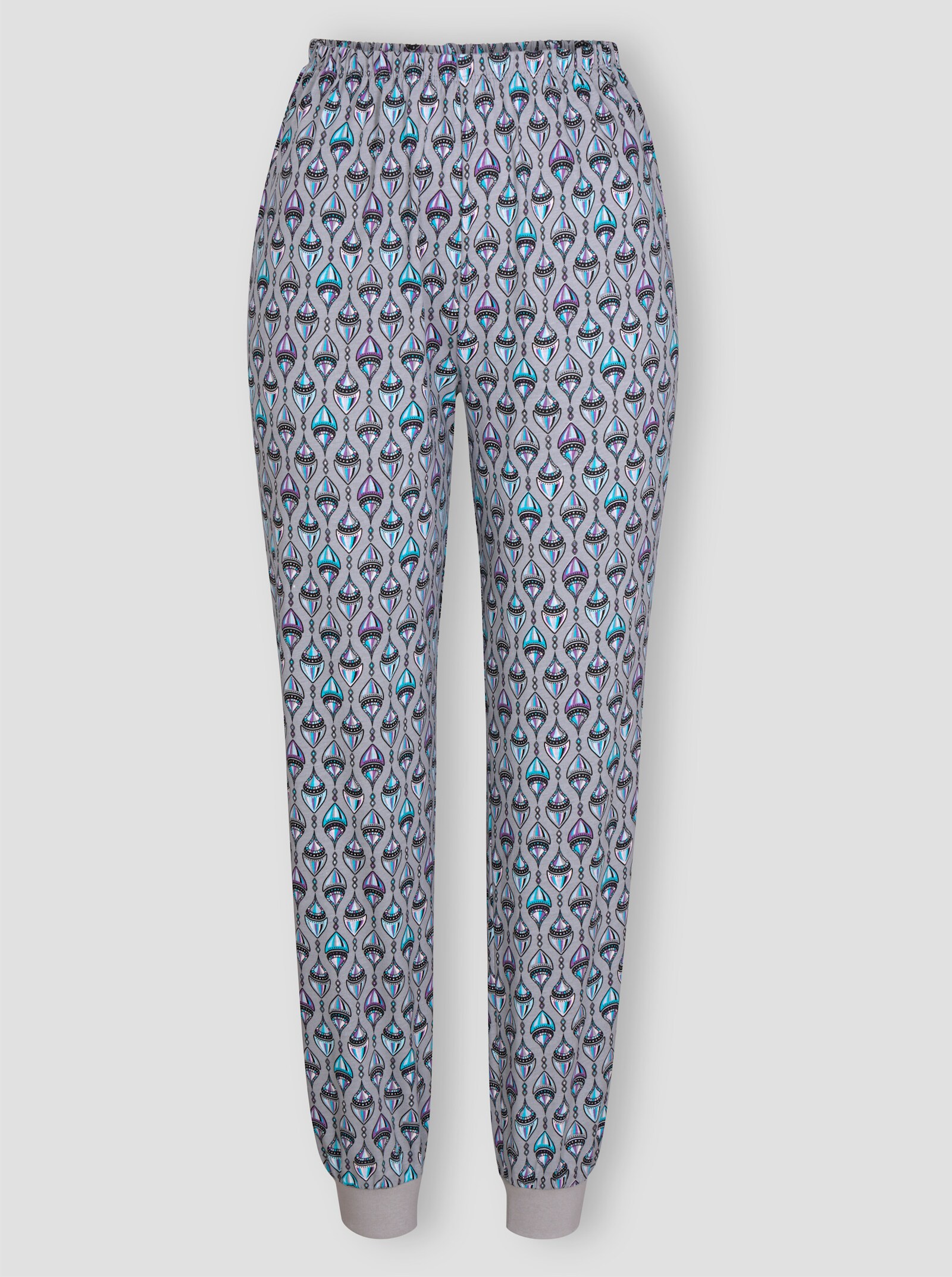 Schlafanzughose mit einfarbigen Bündchen - steingrau-bedruckt