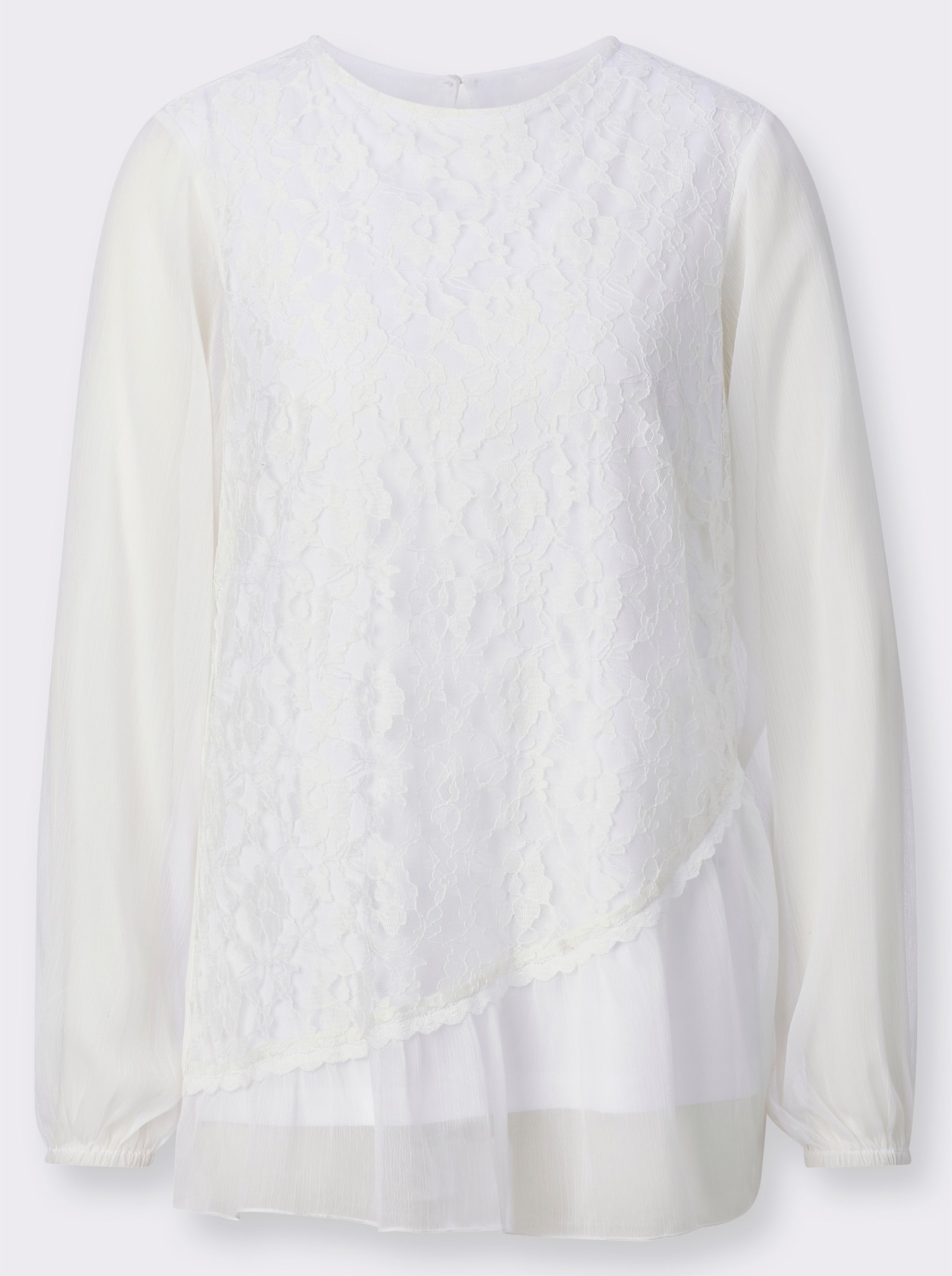Kanten blouse met transparante mouwen - ecru