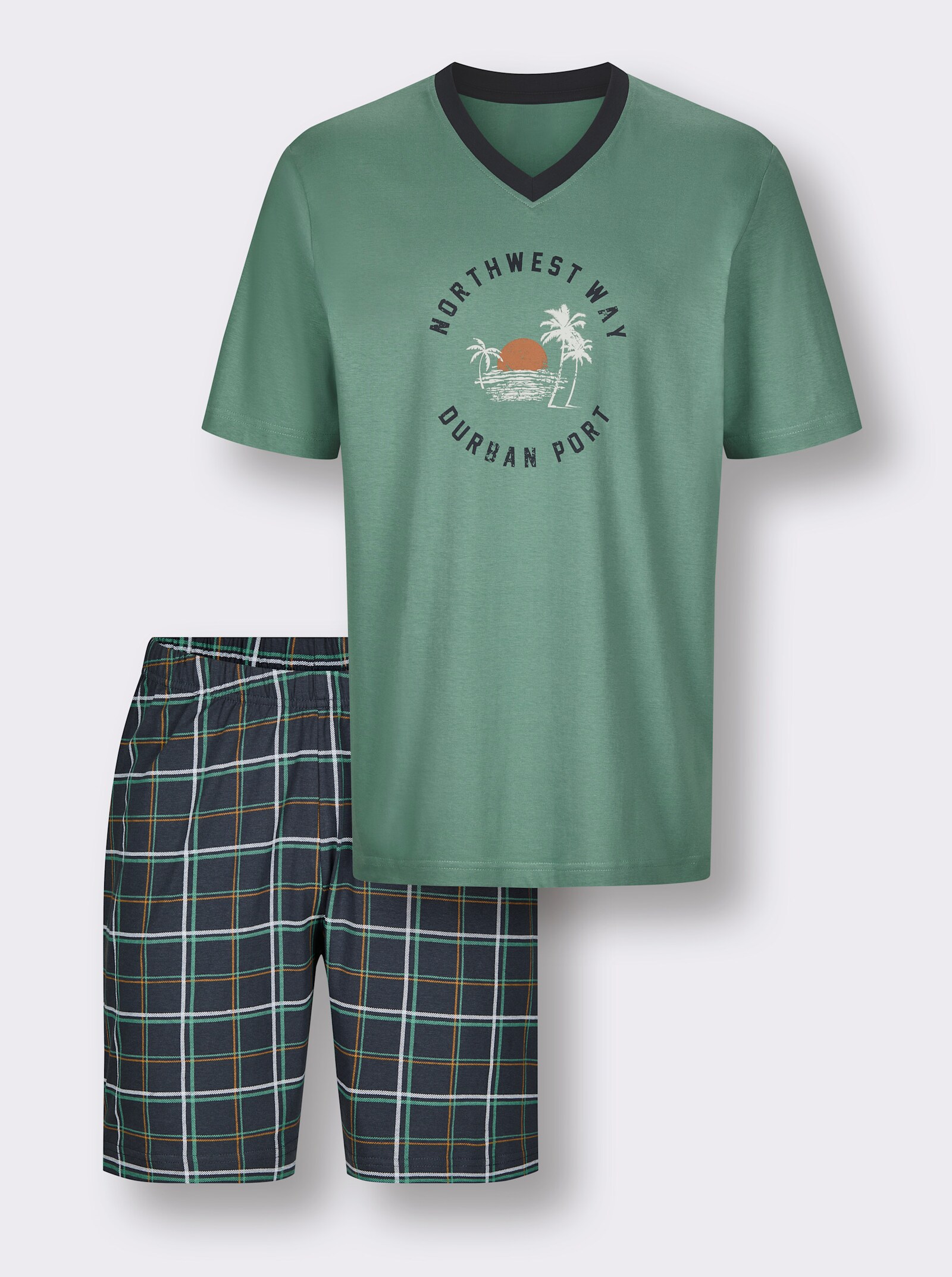 Comte Shorty mit Karohose - eucalyptus-anthrazit-bedruckt