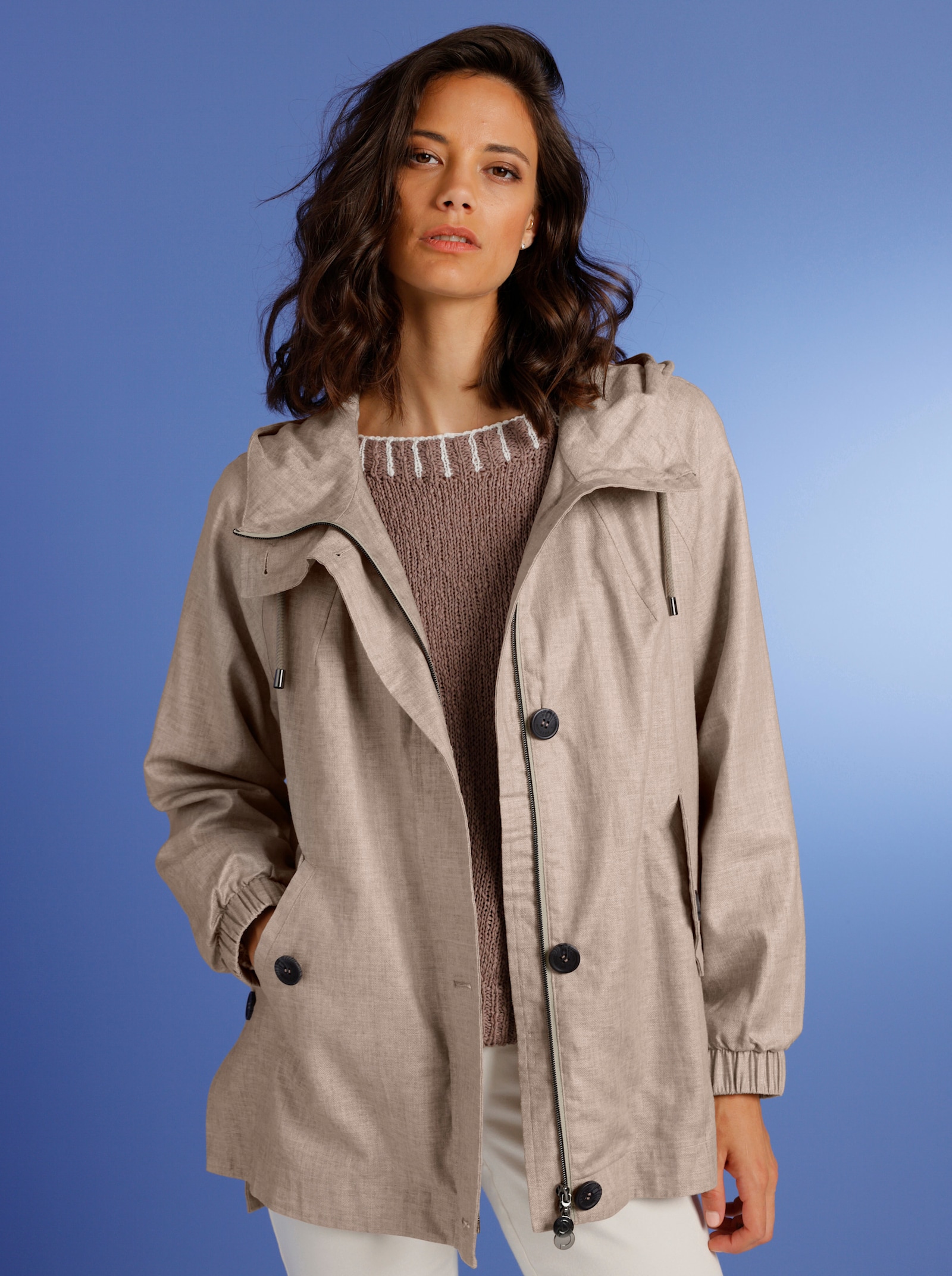 CREATION L PREMIUM Kapuzenjacke im Leinen-Viskose-Mix - sesam