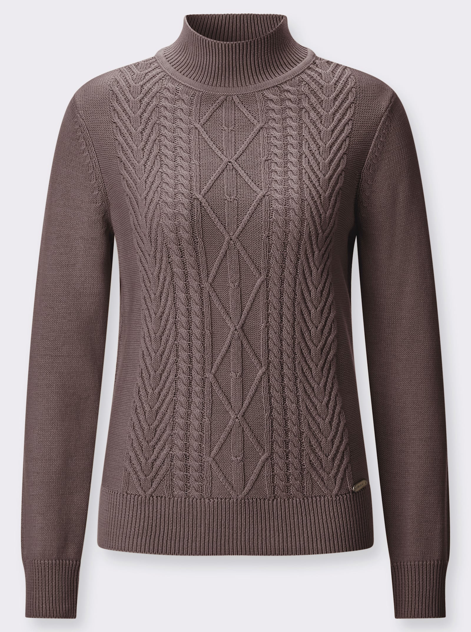 Stehkragenpullover mit Strickmuster - dunkeltaupe