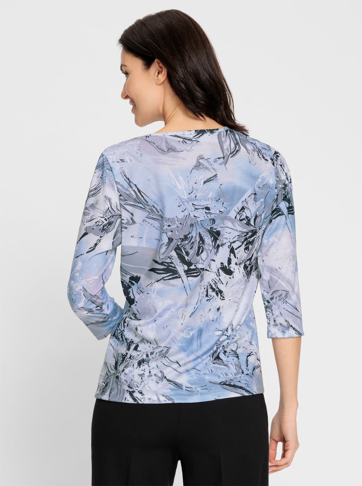 Shirt met 3/4-mouw - ijsblauw/grijs bedrukt