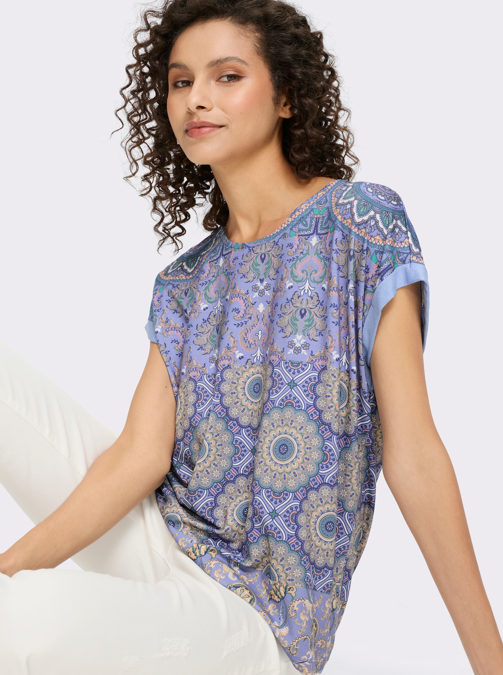 heine Kurzarmshirt in Patch-Optik - bleu-salbei-bedruckt