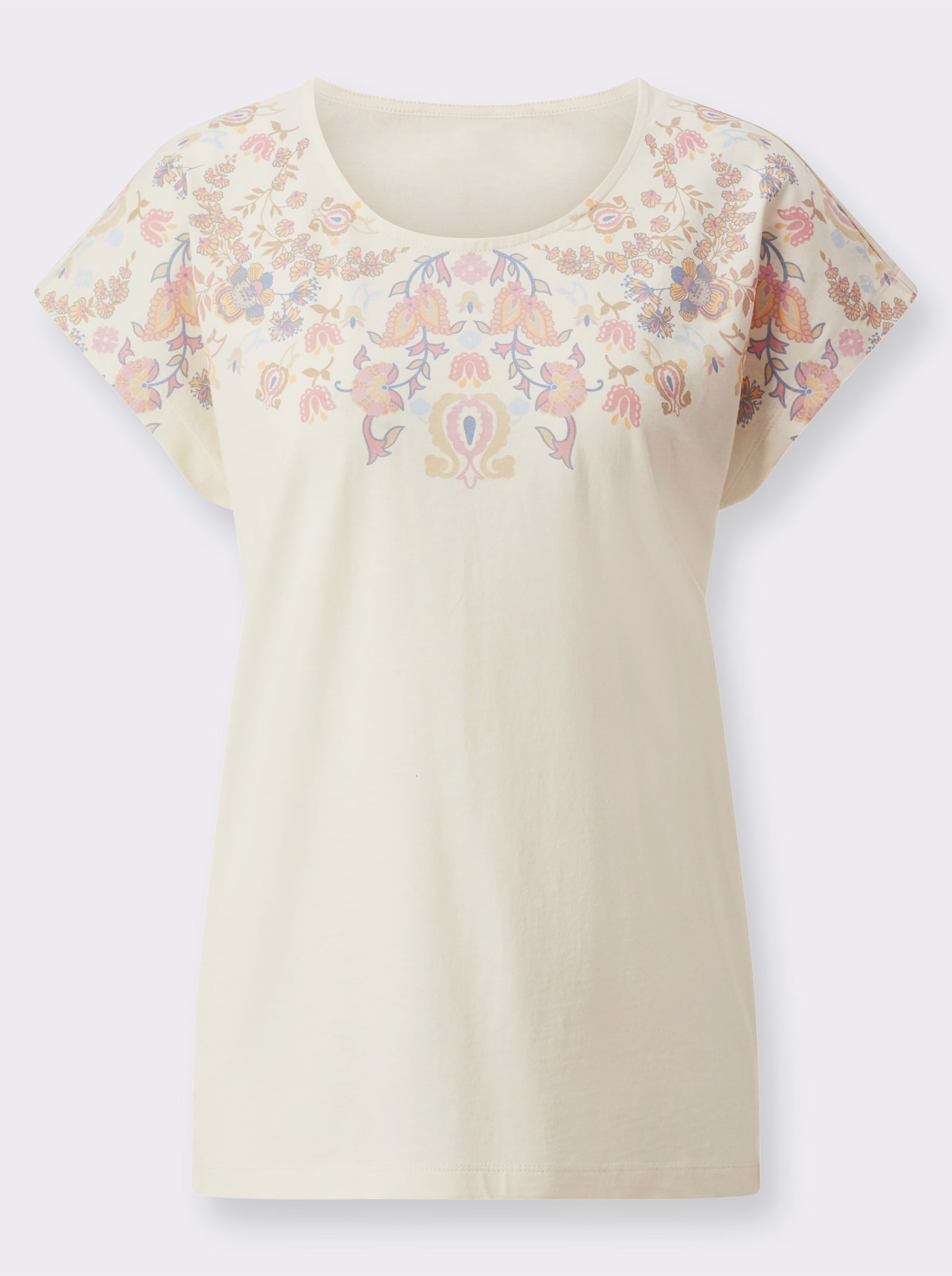 Tričko s okr. výstr.a kvet.vzorom - Šampanská – ružová