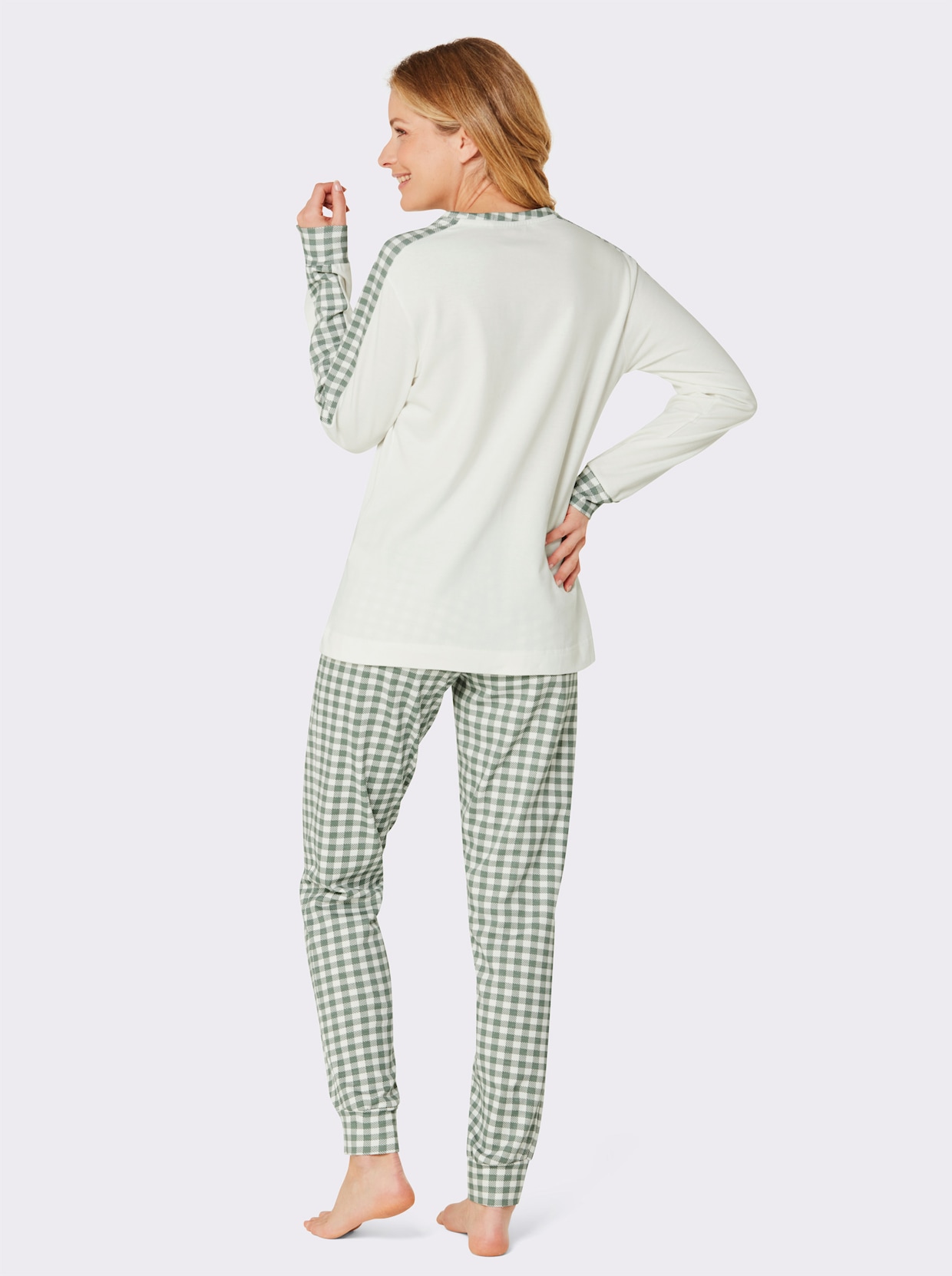 Pyjama - ecru/groen bedrukt