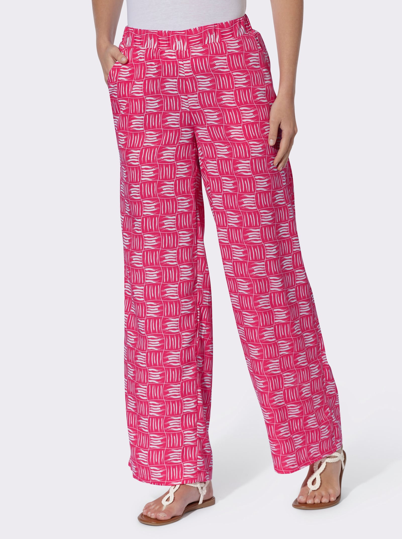 Schlupfhose mit 2 Taschen - pink-ecru-bedruckt