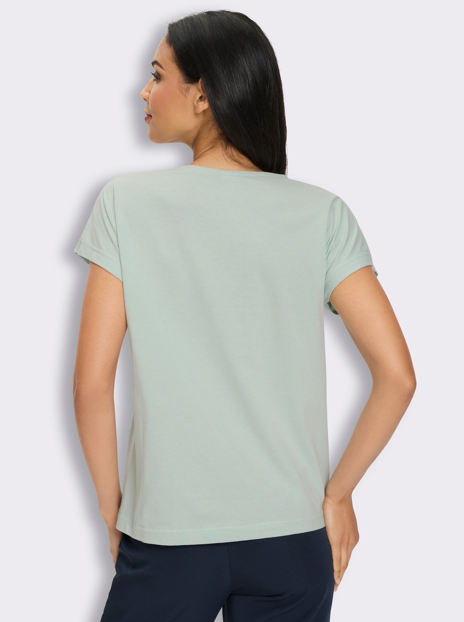 Kurzarmshirt mit Blumen-Stickerei - kalkmint