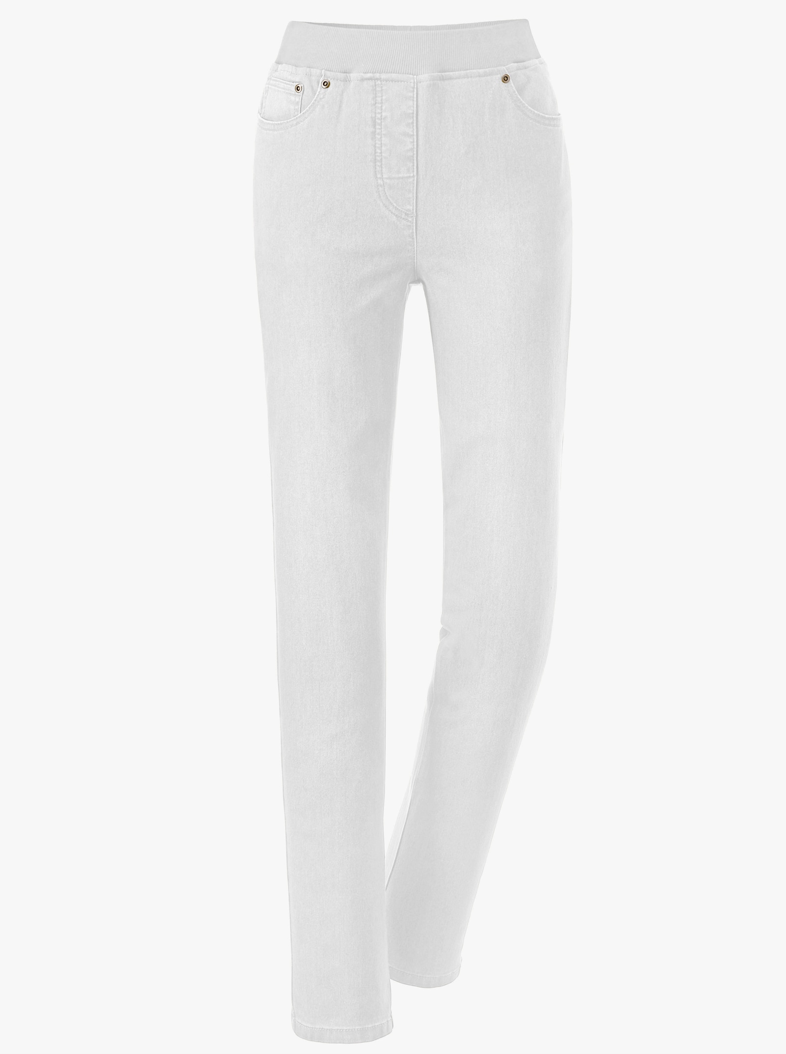 Comfortjeans met geribde comfortband van tricot - wit