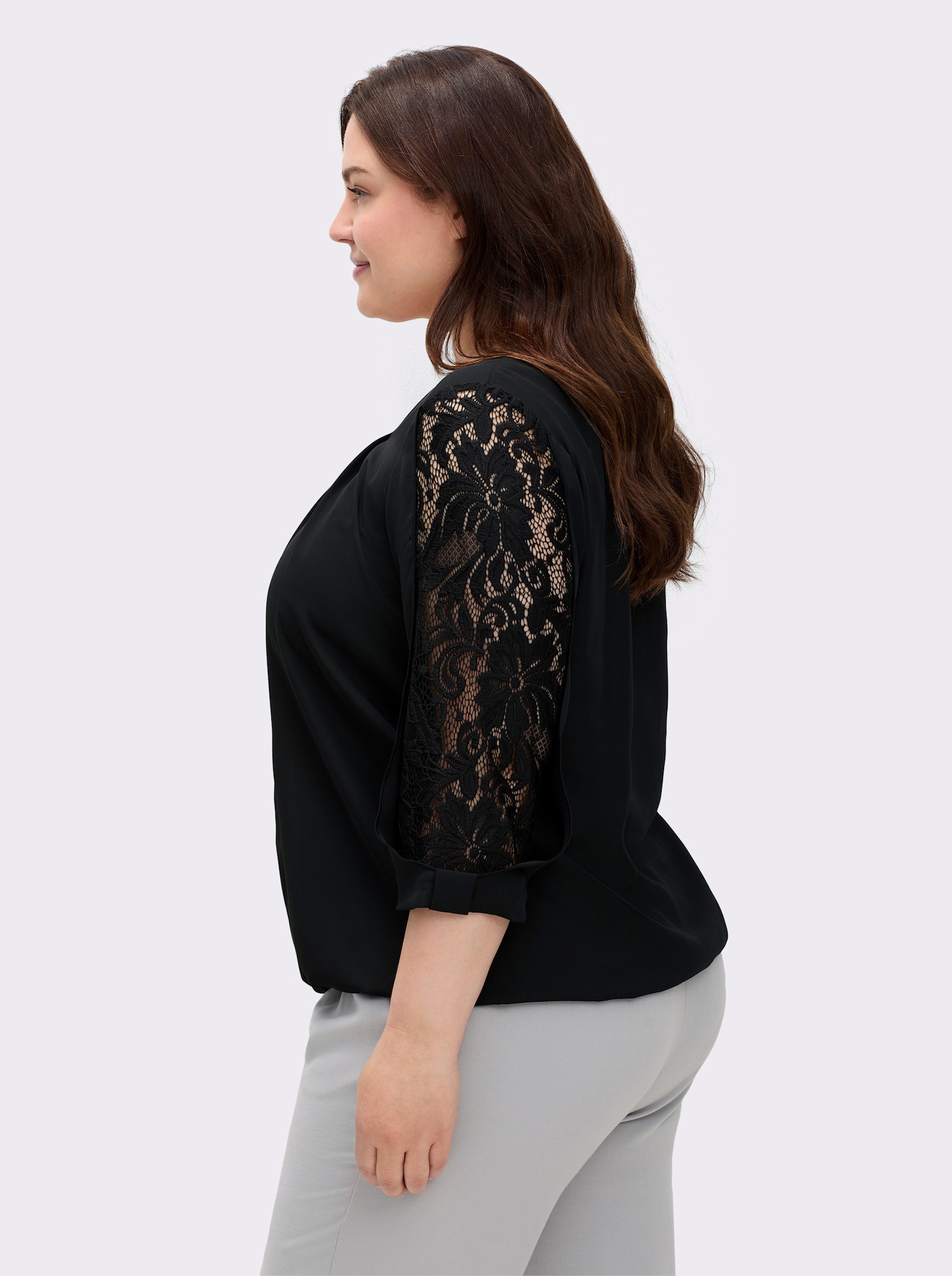 sheego by Joe Browns Tuniek met transparante kantinzet - zwart