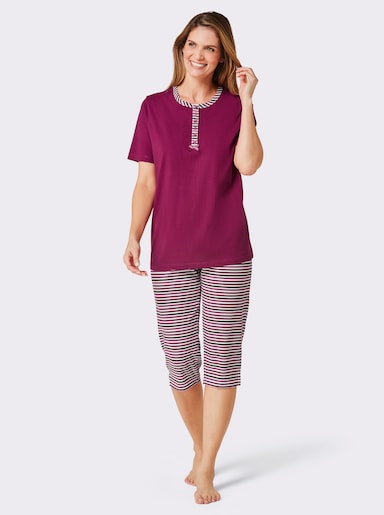 wäschepur Capri-Schlafanzüge mit Knopfleiste - malve + malve-geringelt