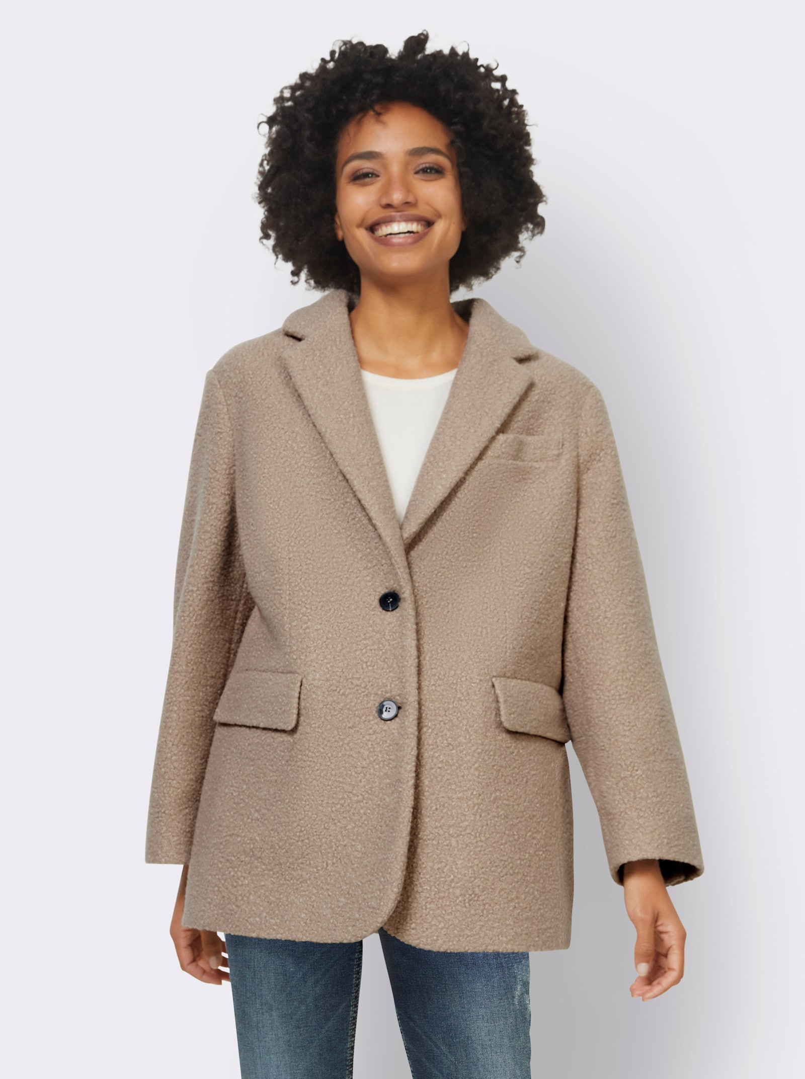 heine Bouclé-Blazer in gerader Form - sesam-ecru-meliert