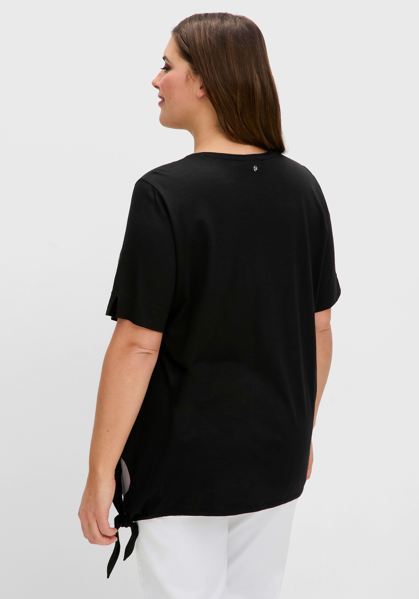 sheego Kurzarmshirt aus Flammgarn-Jersey - schwarz