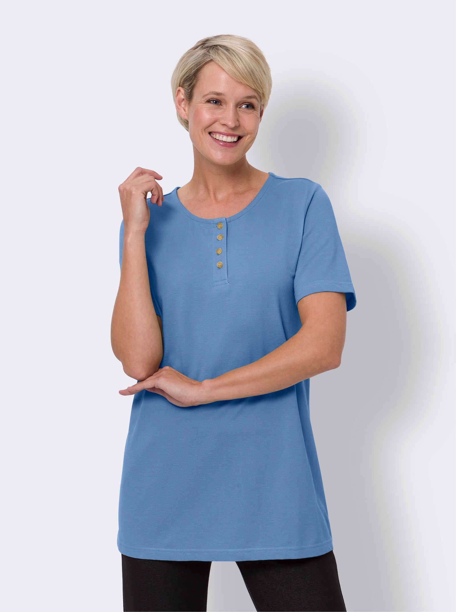 Longshirt in leichter A-Form - mittelblau