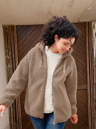 Teddyjacke mit weitenregulierbarer Kapuze - sesam