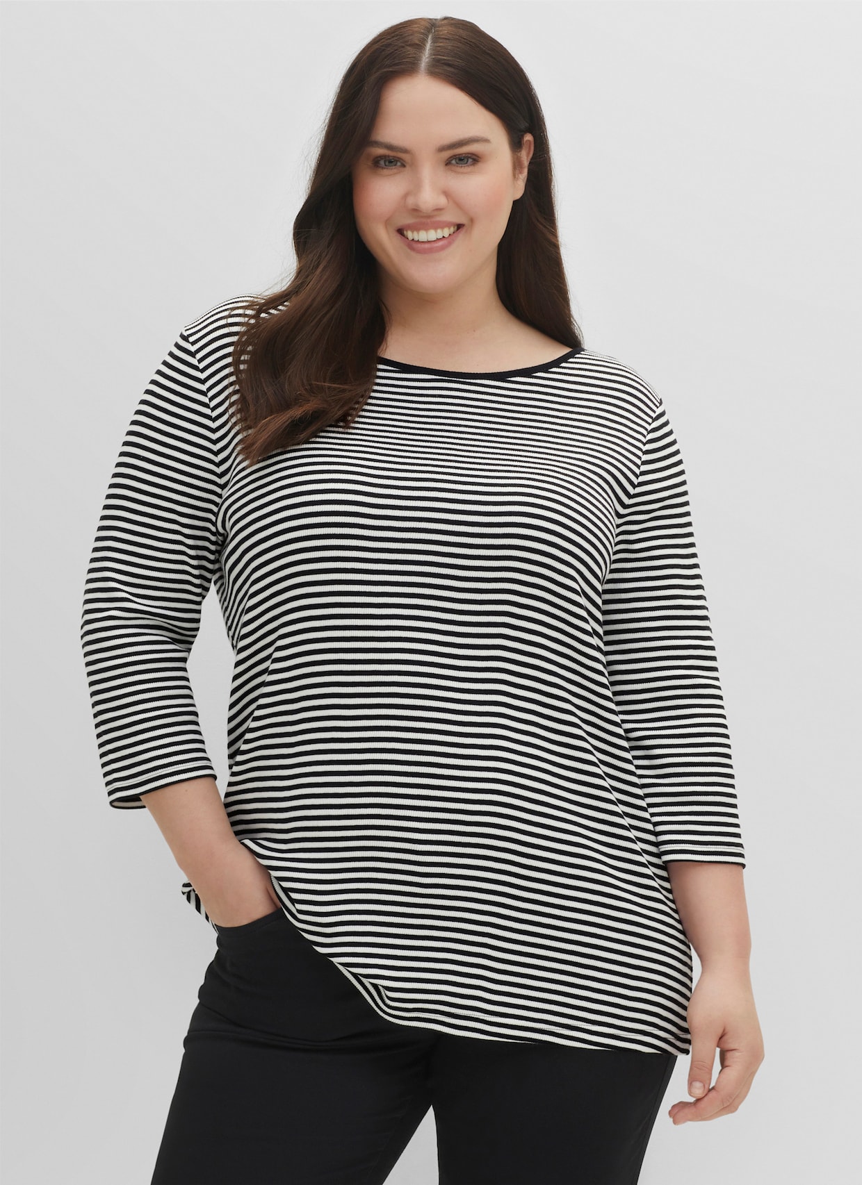 sheego Ringelshirt - schwarz