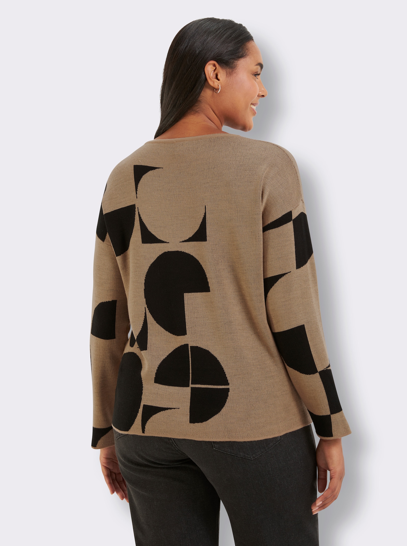 Jacquardpullover mit grafischem Muster - camel-schwarz-gemustert