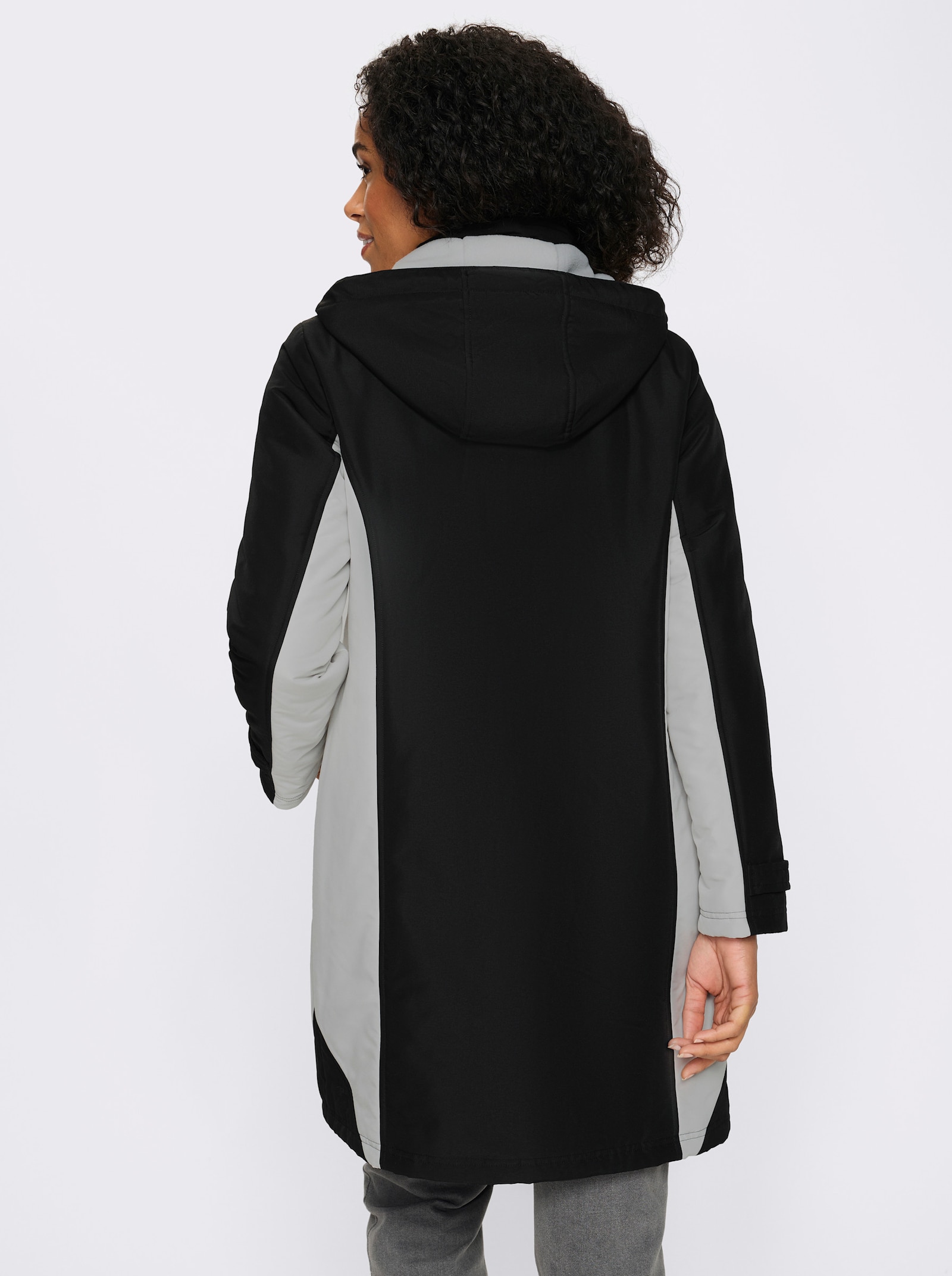 Funktionsmantel mit abnehmbarer Kapuze - schwarz-hellgrau