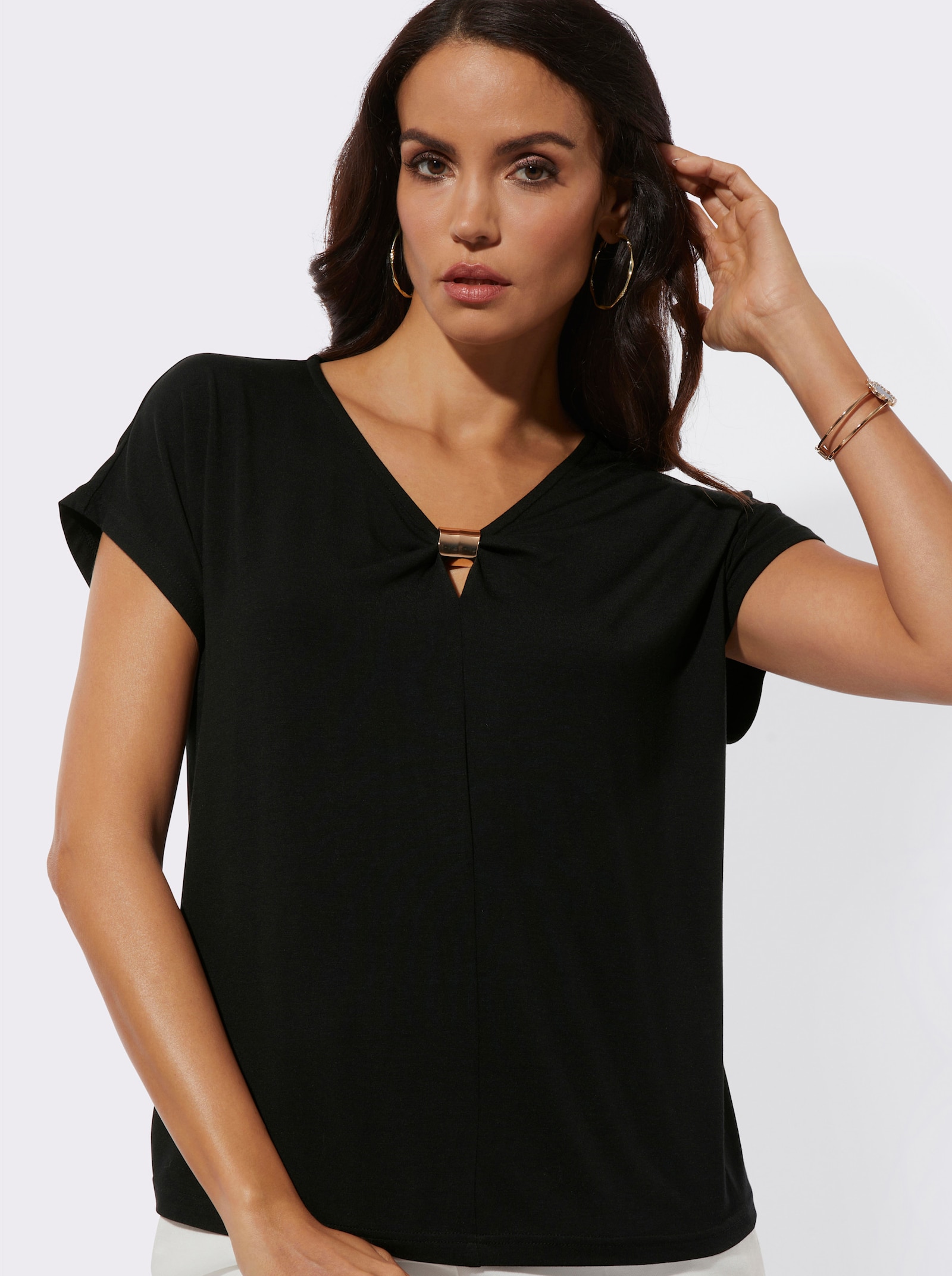 T-shirt à manches courtes en qualité modal-élasthanne - noir