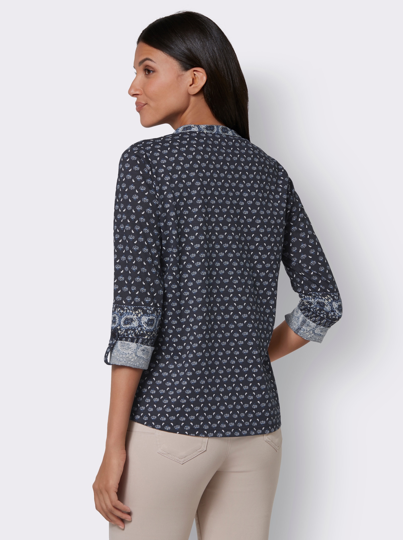 Print-Shirt mit Minimal-Muster - marine-bleu-bedruckt