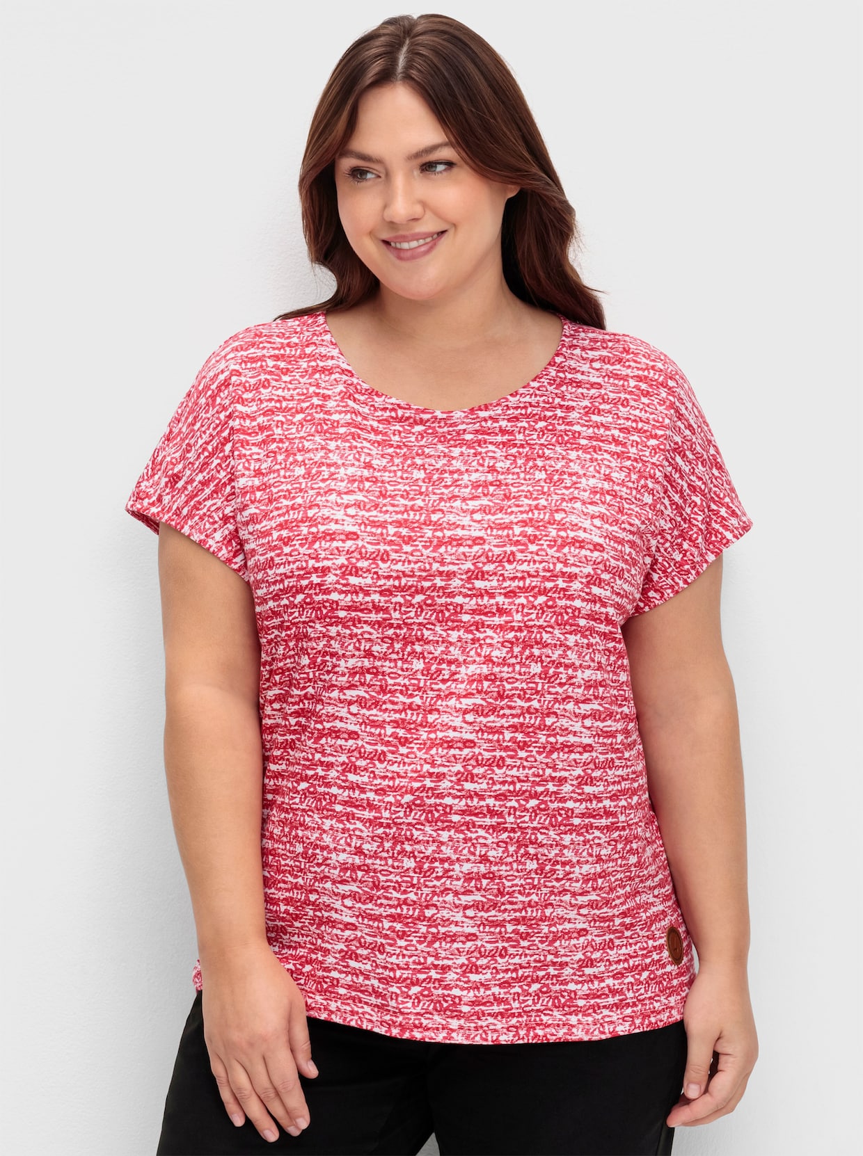Rundhalsshirt - rot-ecru-geringelt