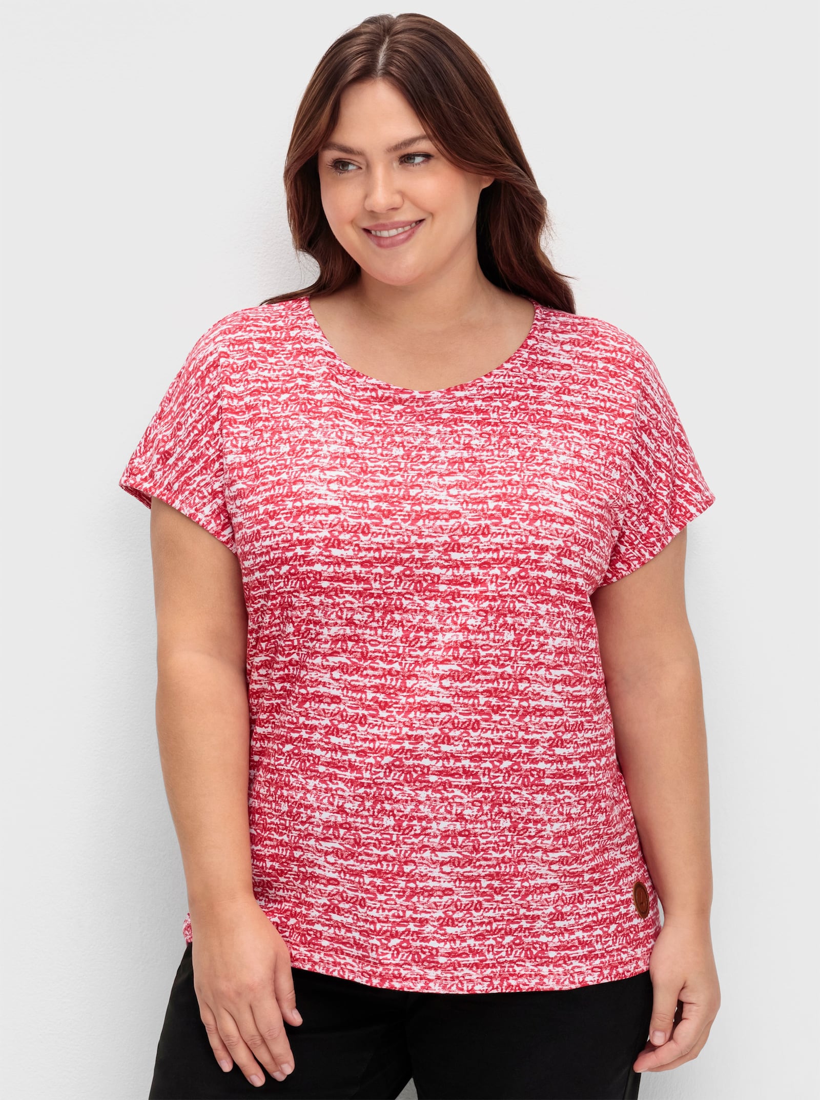 Rundhalsshirt mit weicher Baumwolle - rot-ecru-geringelt