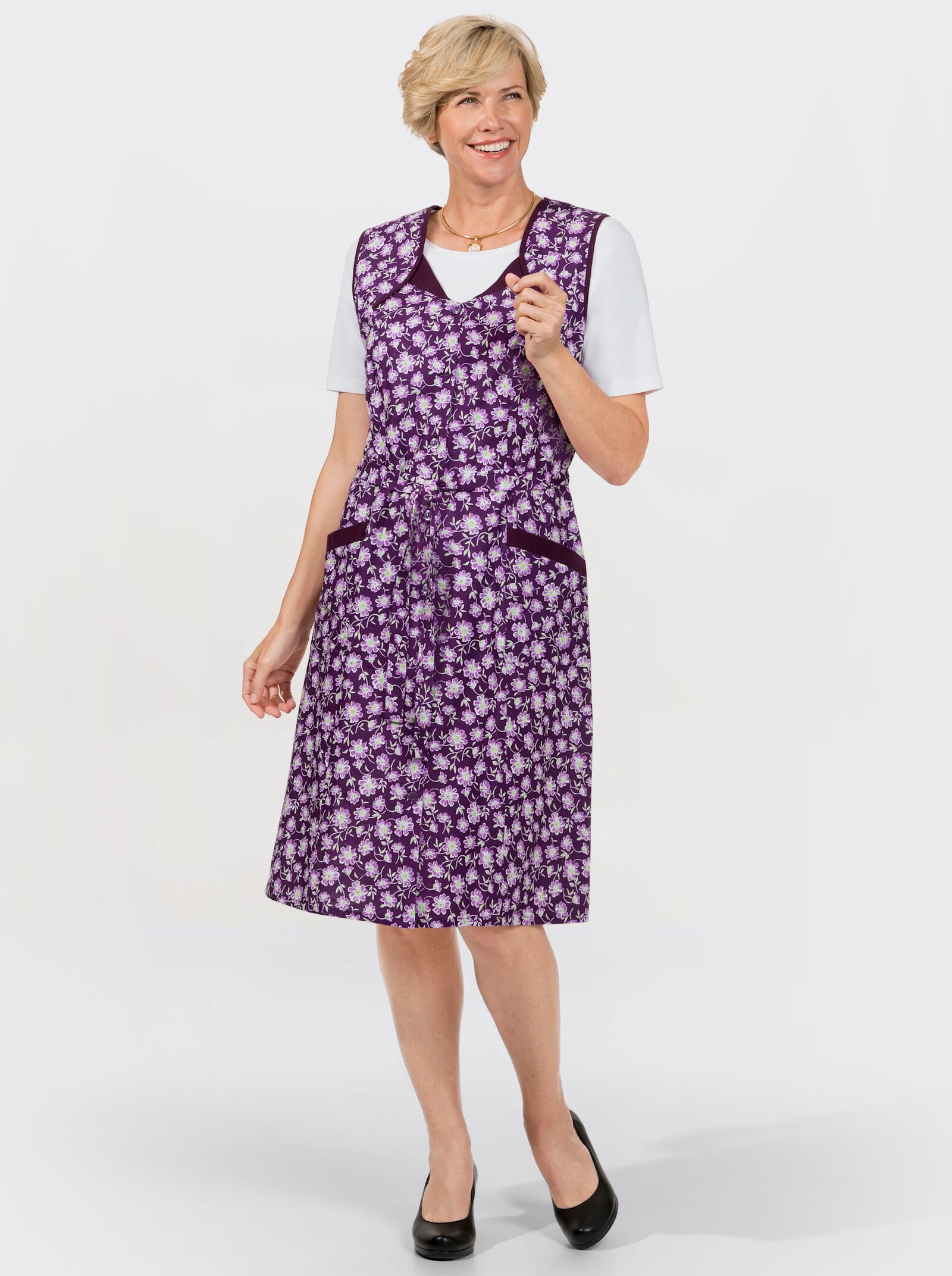 Knoopschort met bindstrik - druif/paars bedrukt