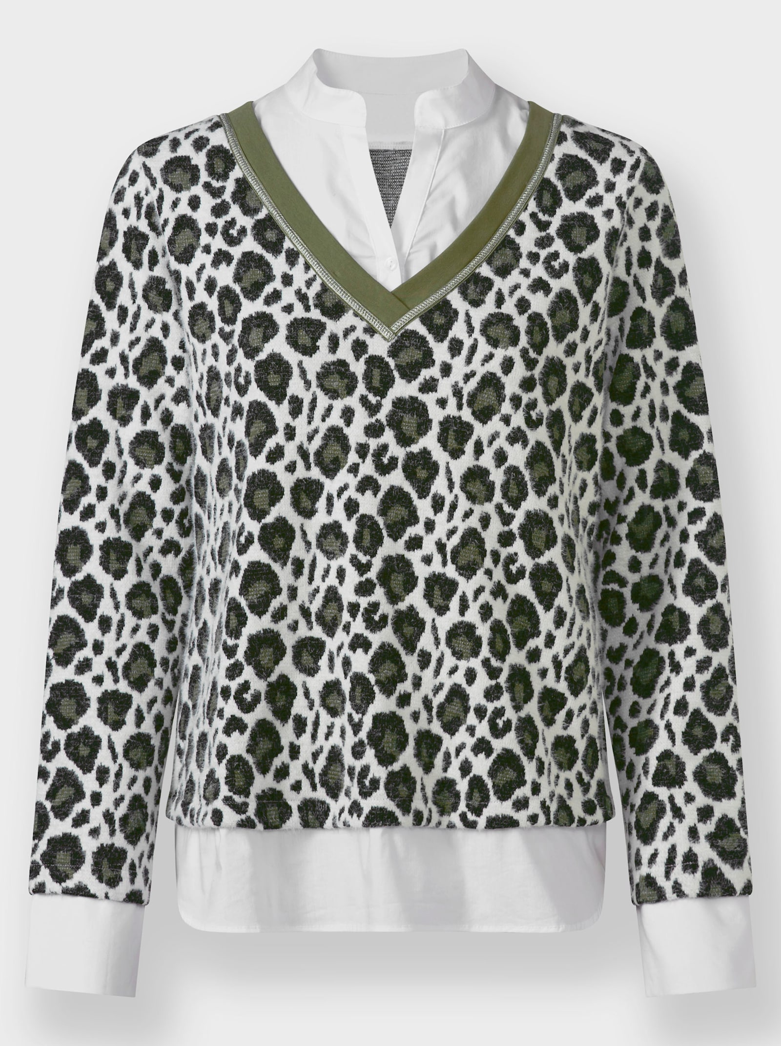 heine 2-in-1-Pullover mit Leo-Dessin - khaki-ecru-gemustert