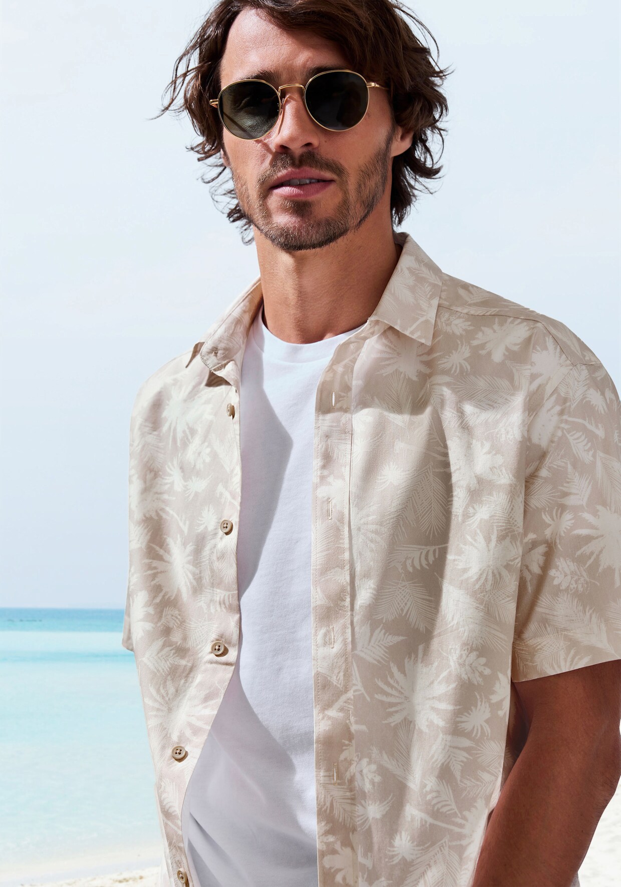 Beachtime Hawaiiaans overhemd - beige geprint