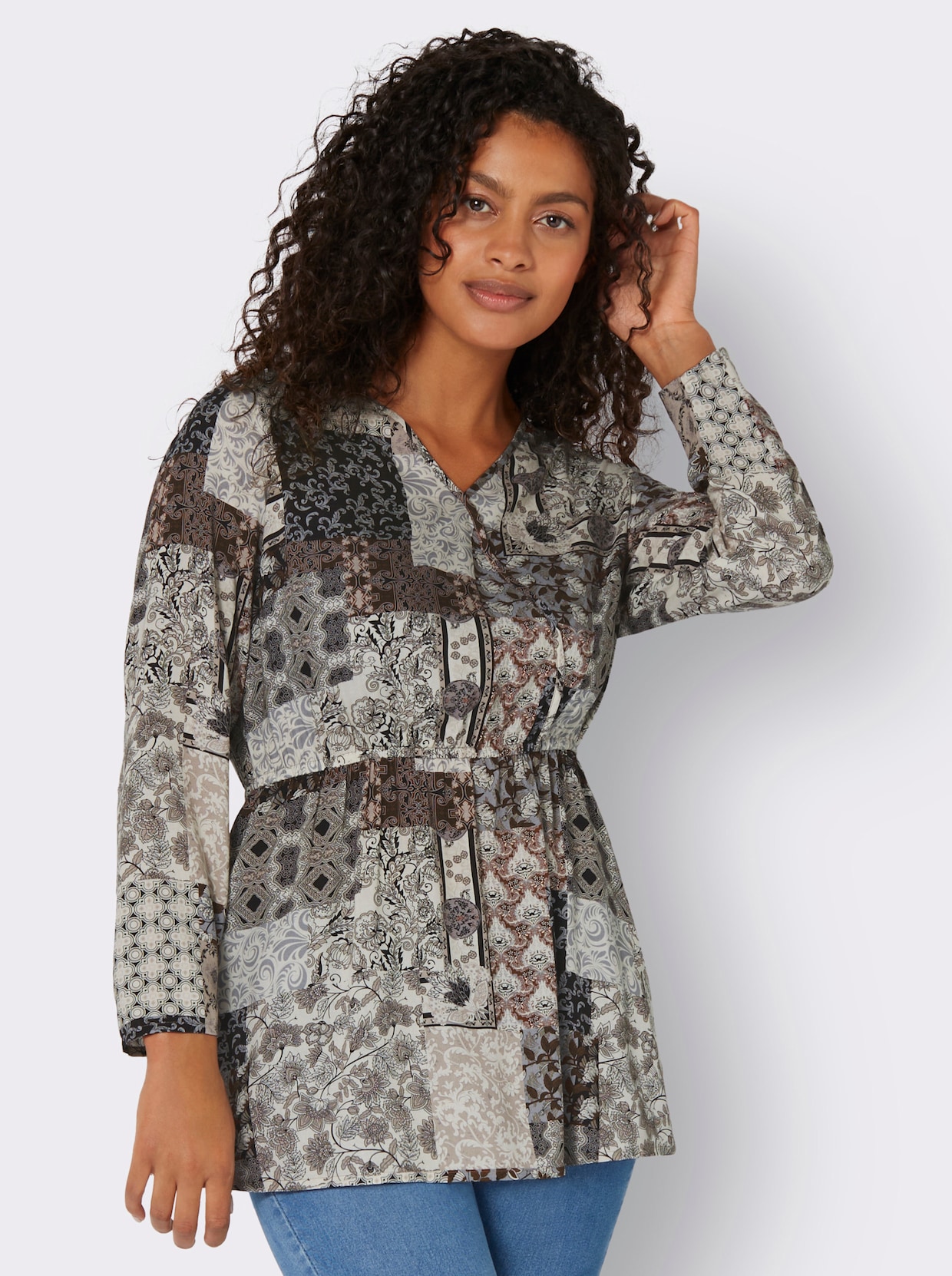 Tuniekblouse - beige/zwart geprint