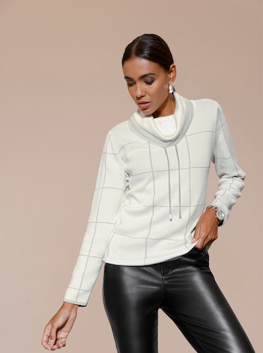 Jacquard-Pullover mit weitenregulierbarem Rollkragen - ecru-silberfarben