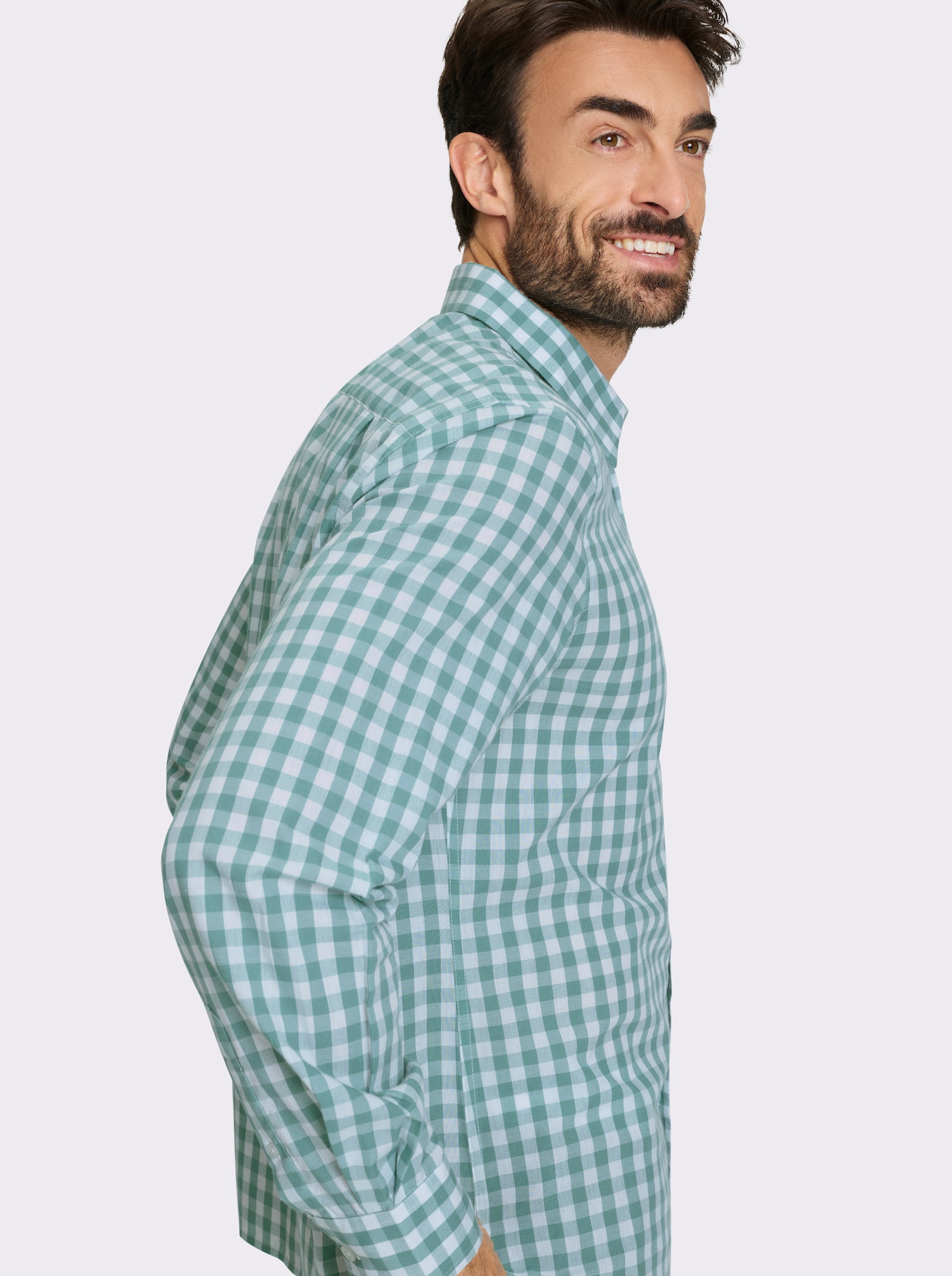 Catamaran Langarmhemd aus Popeline, garngefärbt - salbei-weiß-kariert