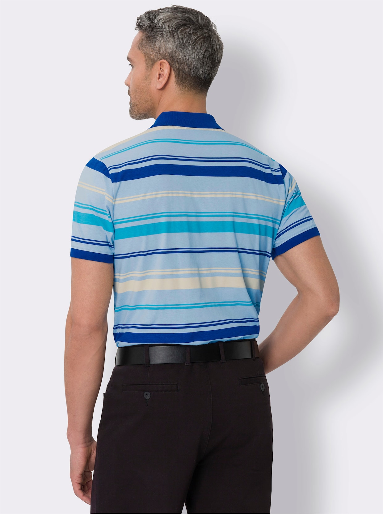 Poloshirt - eisblau-royalblau-geringelt